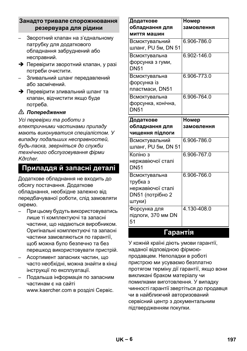 Приладдя й запасні деталі, Гарантія | Karcher IVL 120-30 User Manual | Page 197 / 208