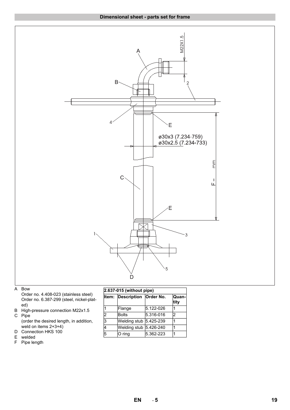 Dimensional sheet - parts set for frame | Karcher HKS 100 User Manual | Page 19 / 124