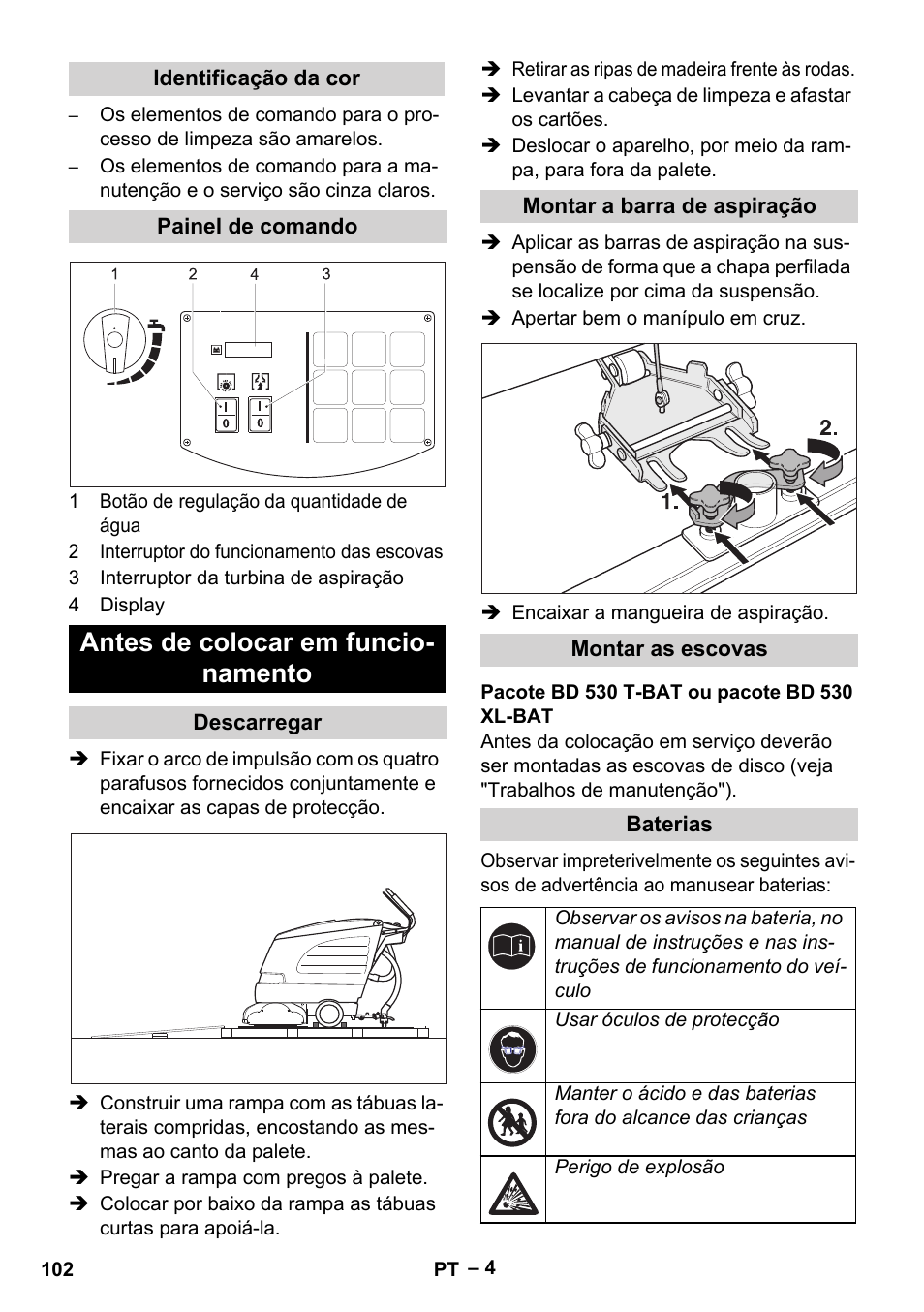 Antes de colocar em funcio- namento | Karcher BD 530 Bp User Manual | Page 102 / 384