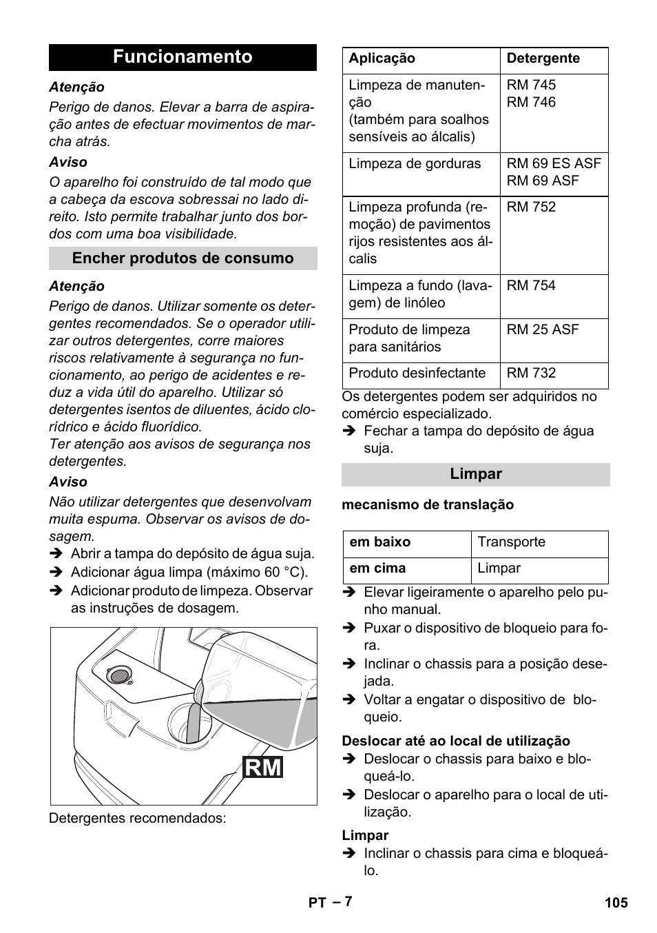 Funcionamento | Karcher BD 530 Bp User Manual | Page 105 / 384