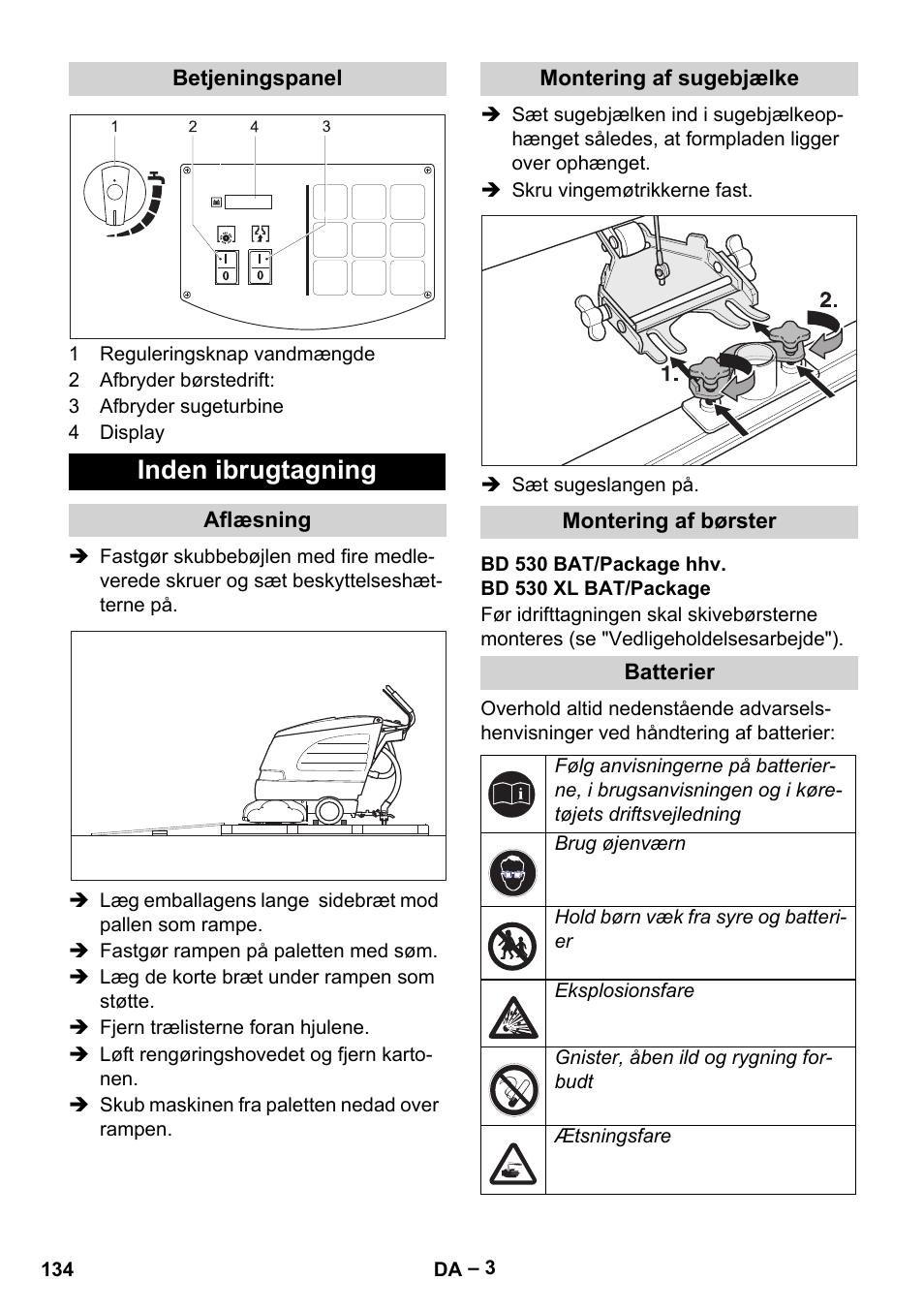 Inden ibrugtagning | Karcher BD 530 Bp User Manual | Page 134 / 384