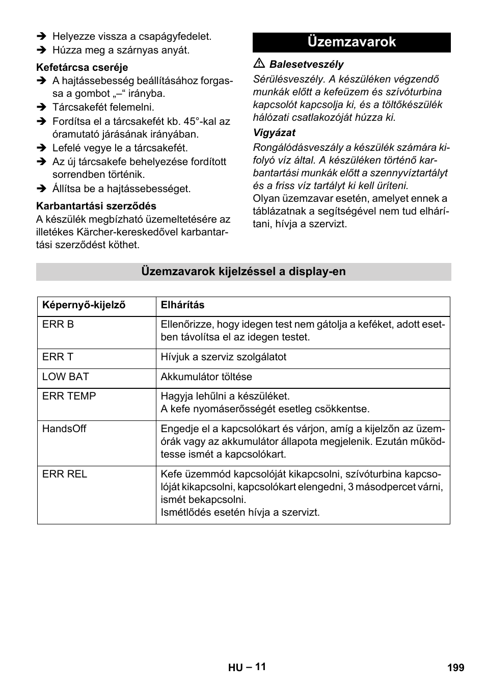 Üzemzavarok | Karcher BD 530 Bp User Manual | Page 199 / 384