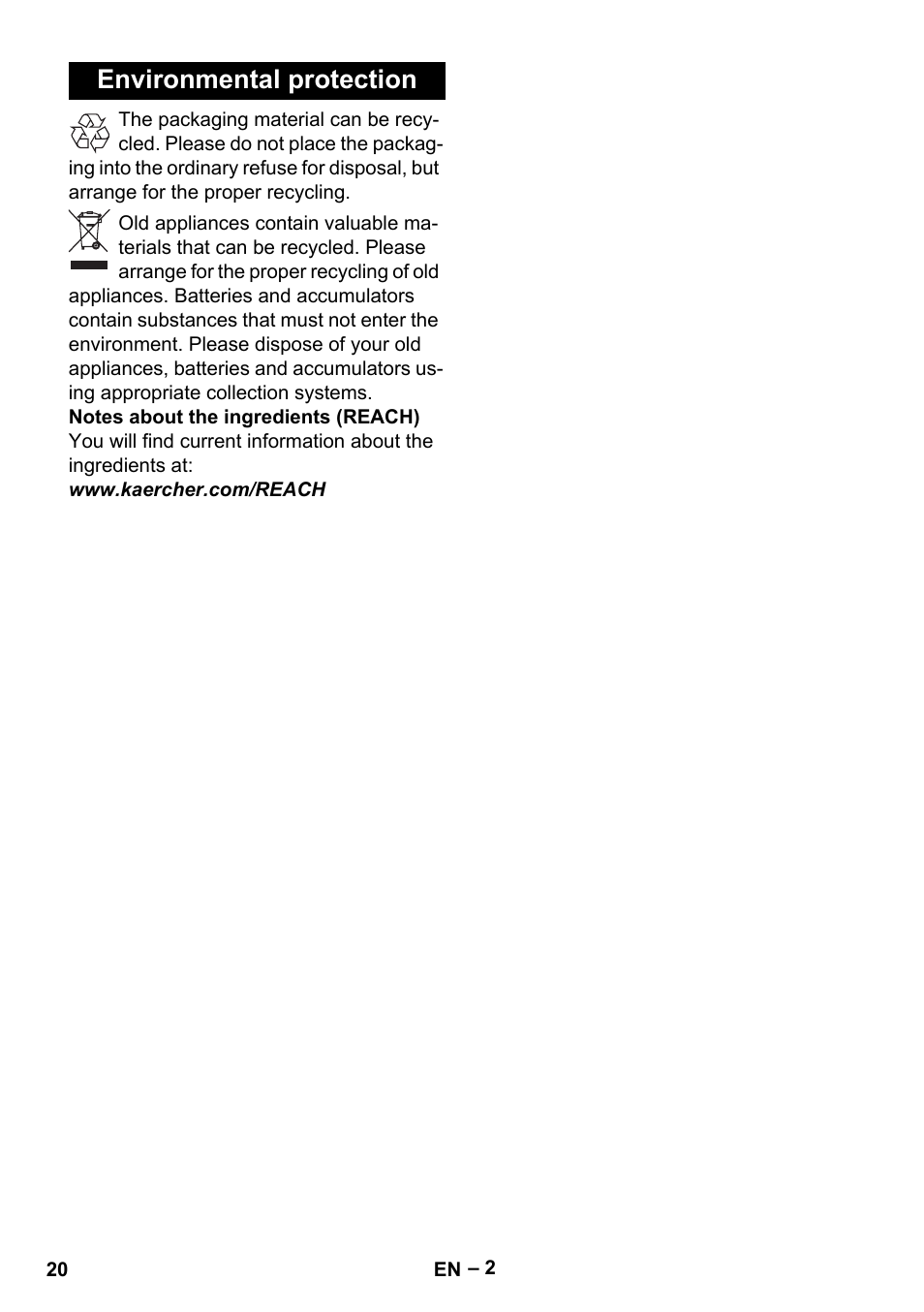 Environmental protection | Karcher BD 530 Bp User Manual | Page 20 / 384