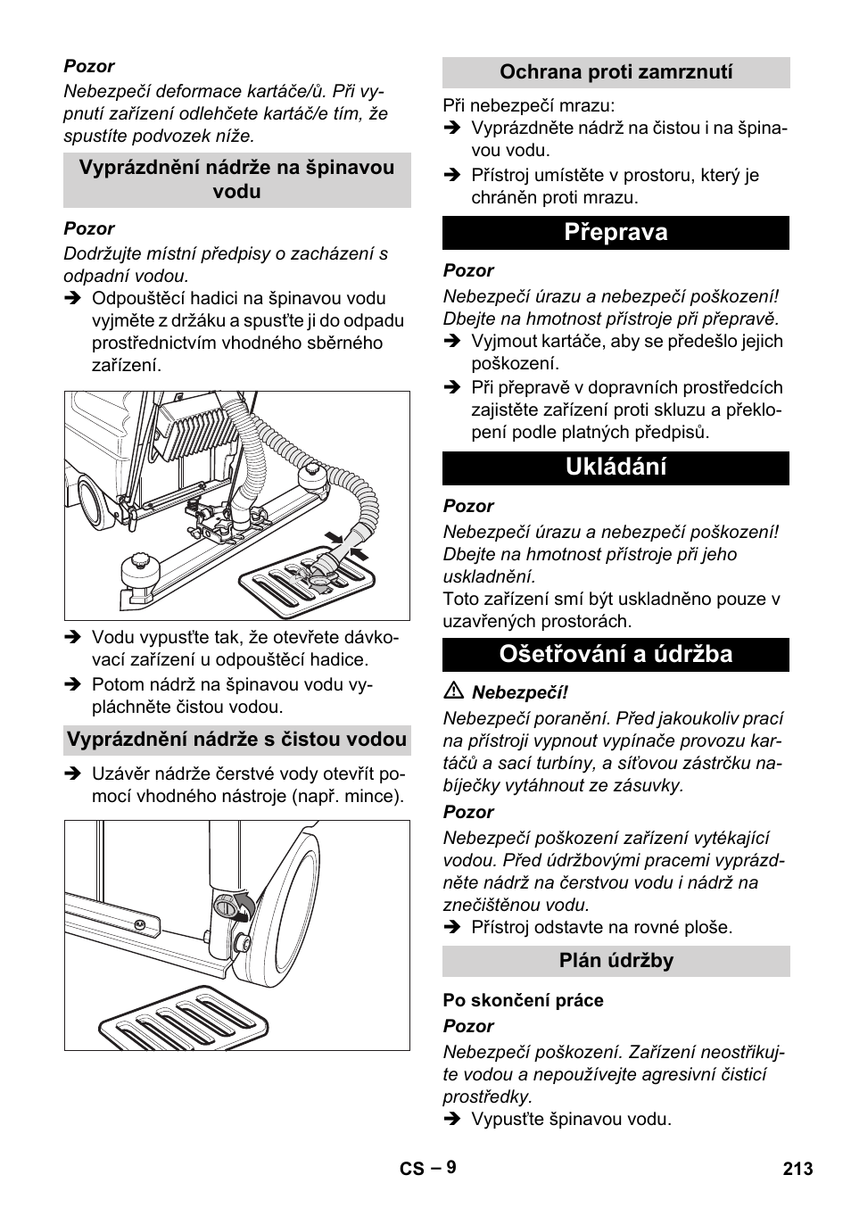 Přeprava ukládání ošetřování a údržba | Karcher BD 530 Bp User Manual | Page 213 / 384