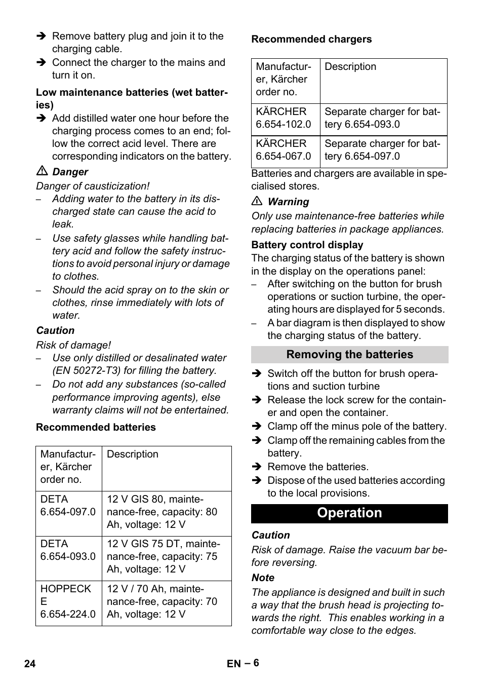 Operation | Karcher BD 530 Bp User Manual | Page 24 / 384