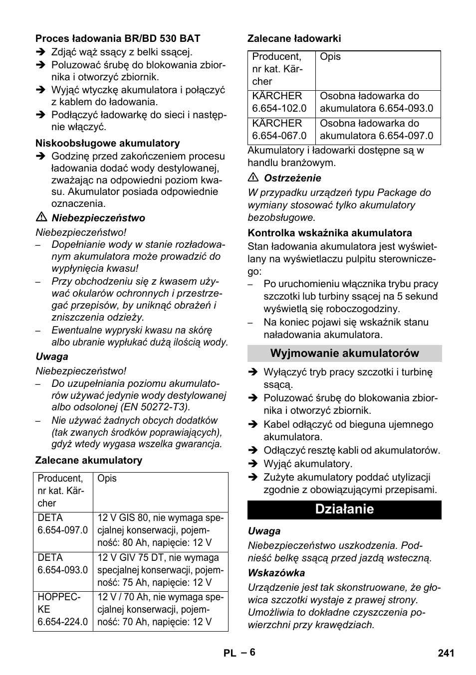 Działanie | Karcher BD 530 Bp User Manual | Page 241 / 384