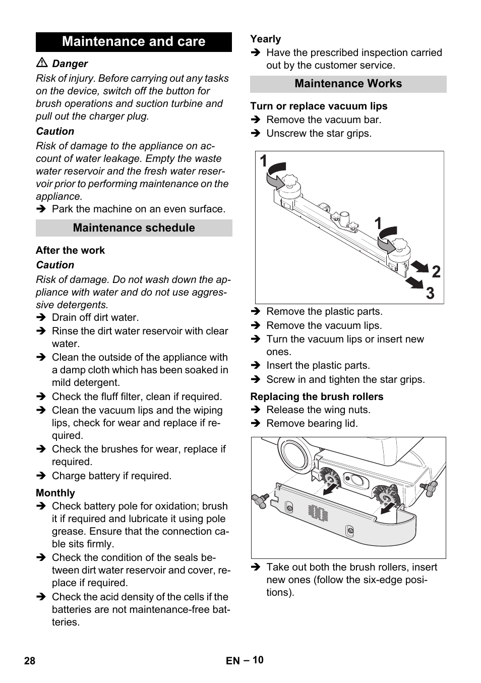 Maintenance and care | Karcher BD 530 Bp User Manual | Page 28 / 384