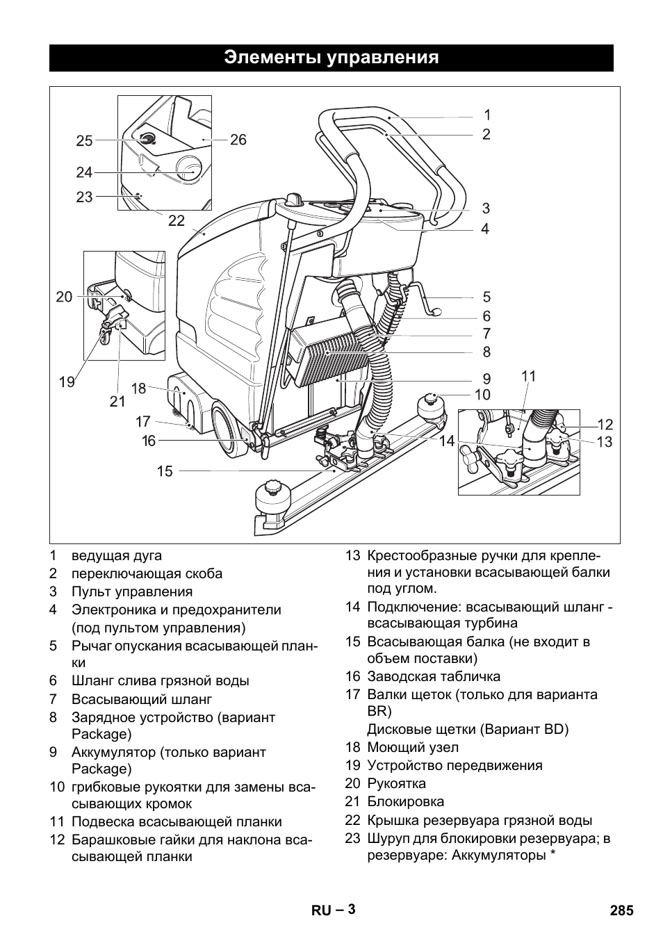 Элементы управления | Karcher BD 530 Bp User Manual | Page 285 / 384