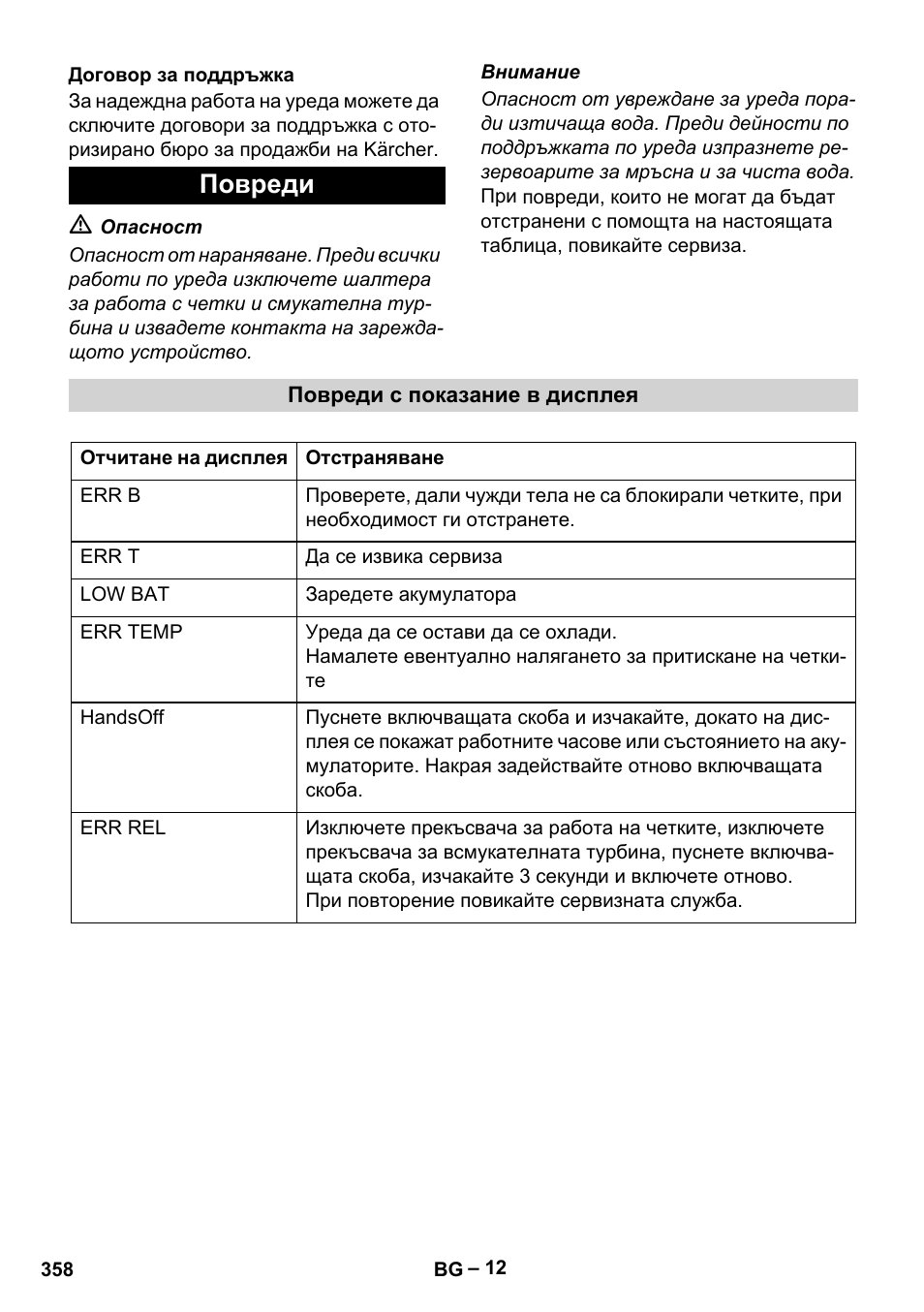 Повреди | Karcher BD 530 Bp User Manual | Page 358 / 384