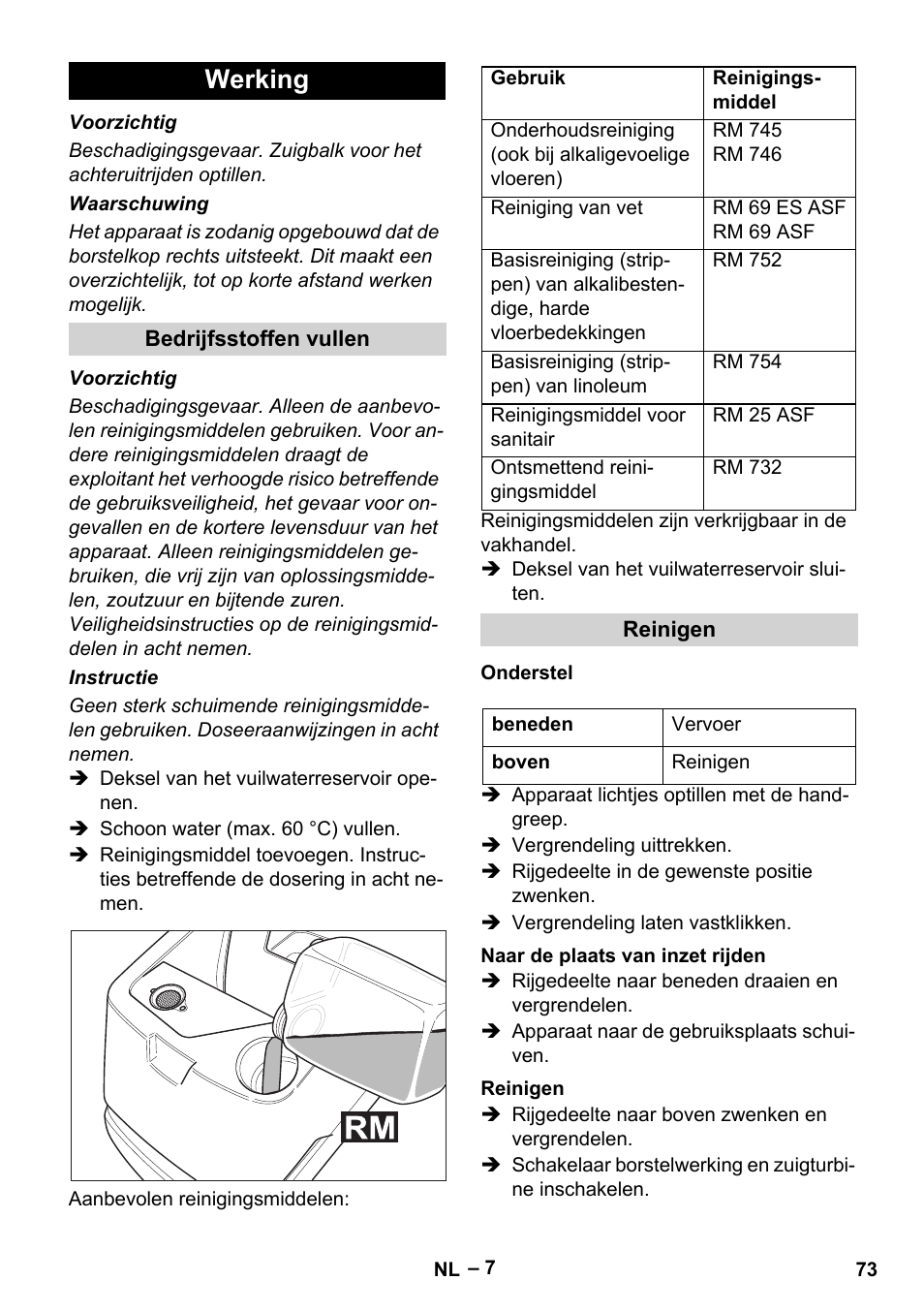 Werking | Karcher BD 530 Bp User Manual | Page 73 / 384