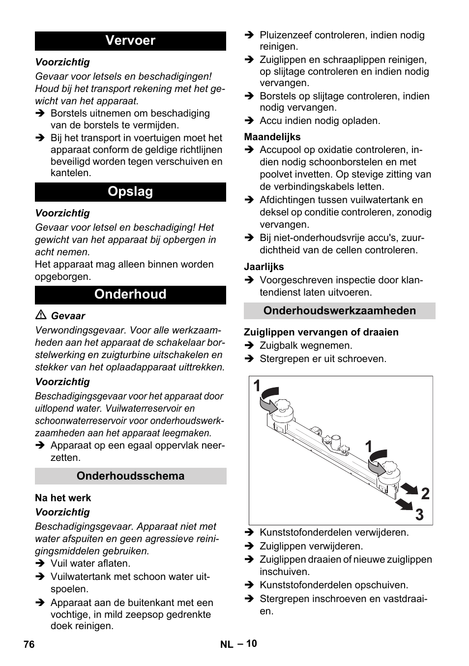 Vervoer opslag onderhoud | Karcher BD 530 Bp User Manual | Page 76 / 384