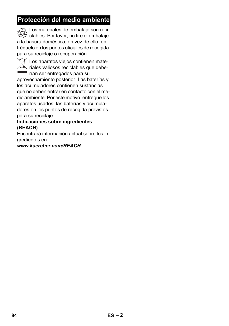Protección del medio ambiente | Karcher BD 530 Bp User Manual | Page 84 / 384