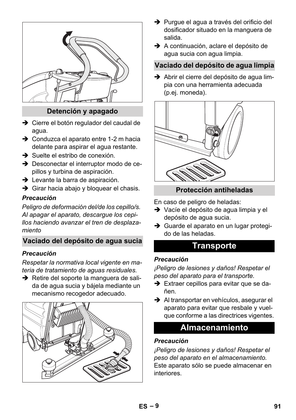 Transporte almacenamiento | Karcher BD 530 Bp User Manual | Page 91 / 384