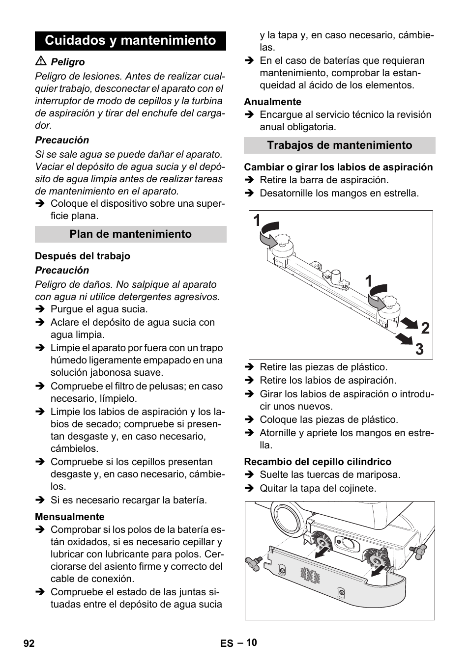 Cuidados y mantenimiento | Karcher BD 530 Bp User Manual | Page 92 / 384