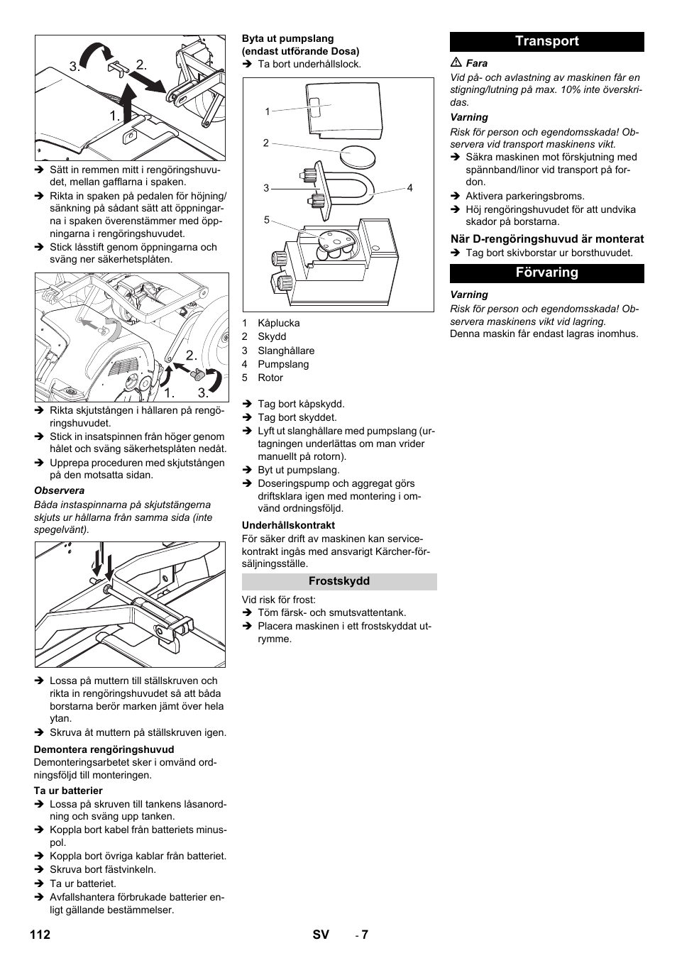 Transport, Förvaring | Karcher B 80 W Bp Pack User Manual | Page 112 / 260