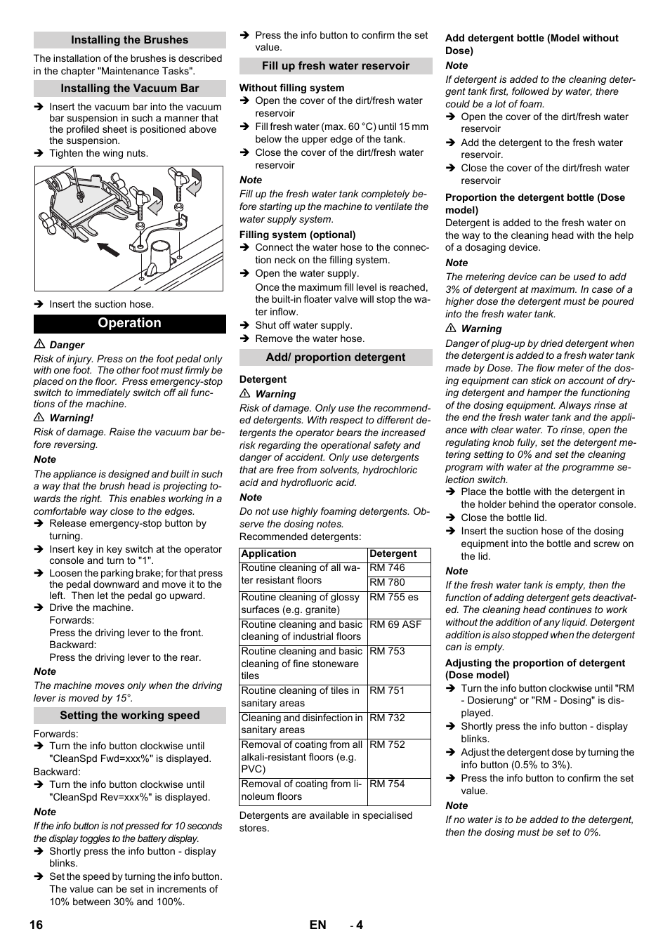 Operation | Karcher B 80 W Bp Pack User Manual | Page 16 / 260