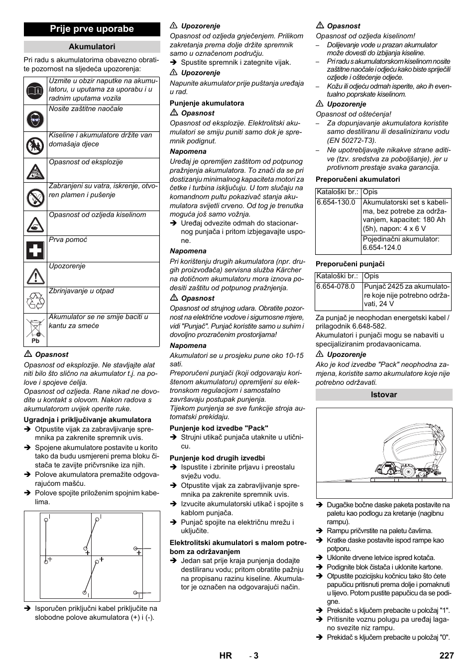 Prije prve uporabe | Karcher B 80 W Bp Pack User Manual | Page 227 / 260