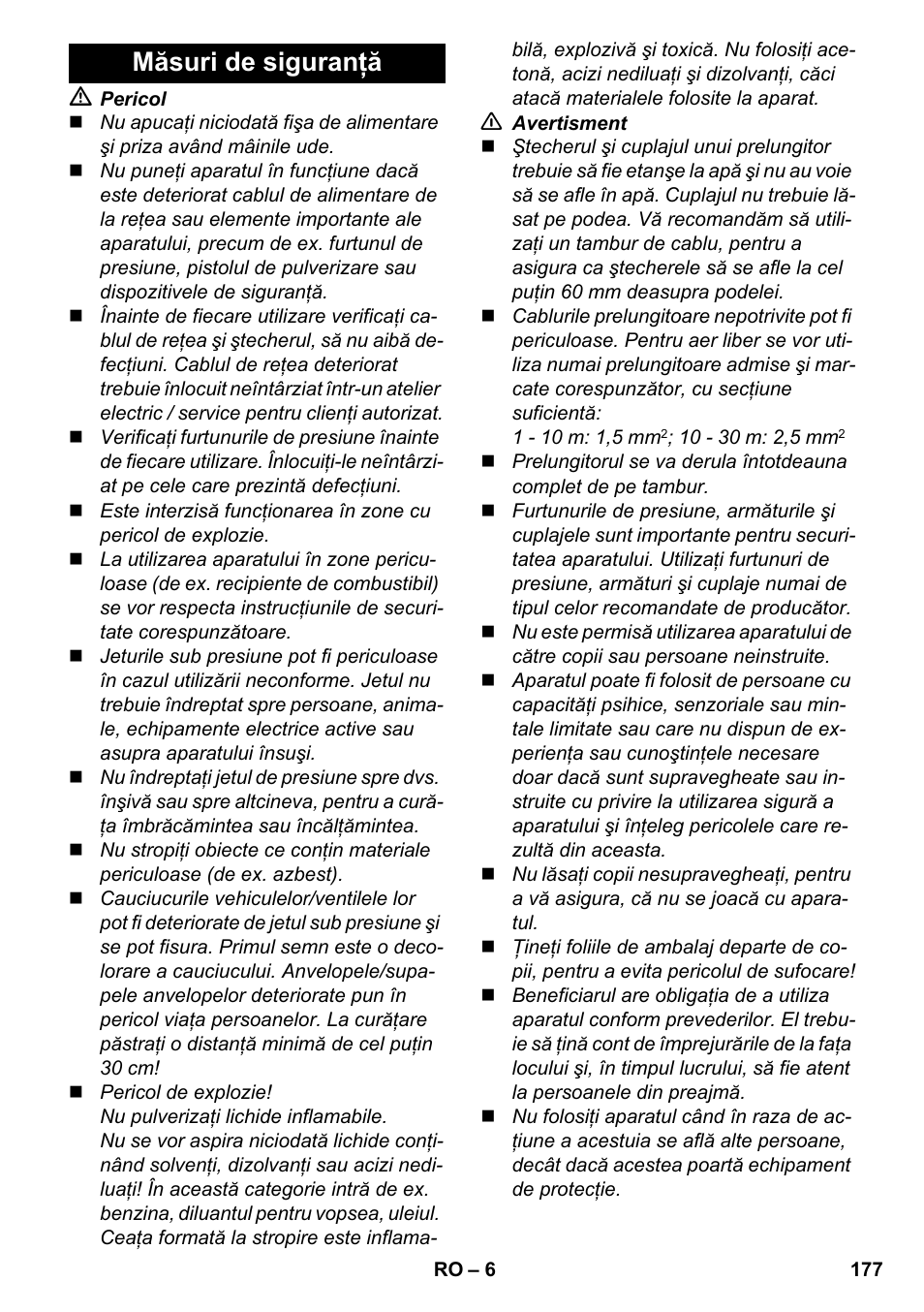 Măsuri de siguranţă | Karcher K 4-600 User Manual | Page 177 / 262