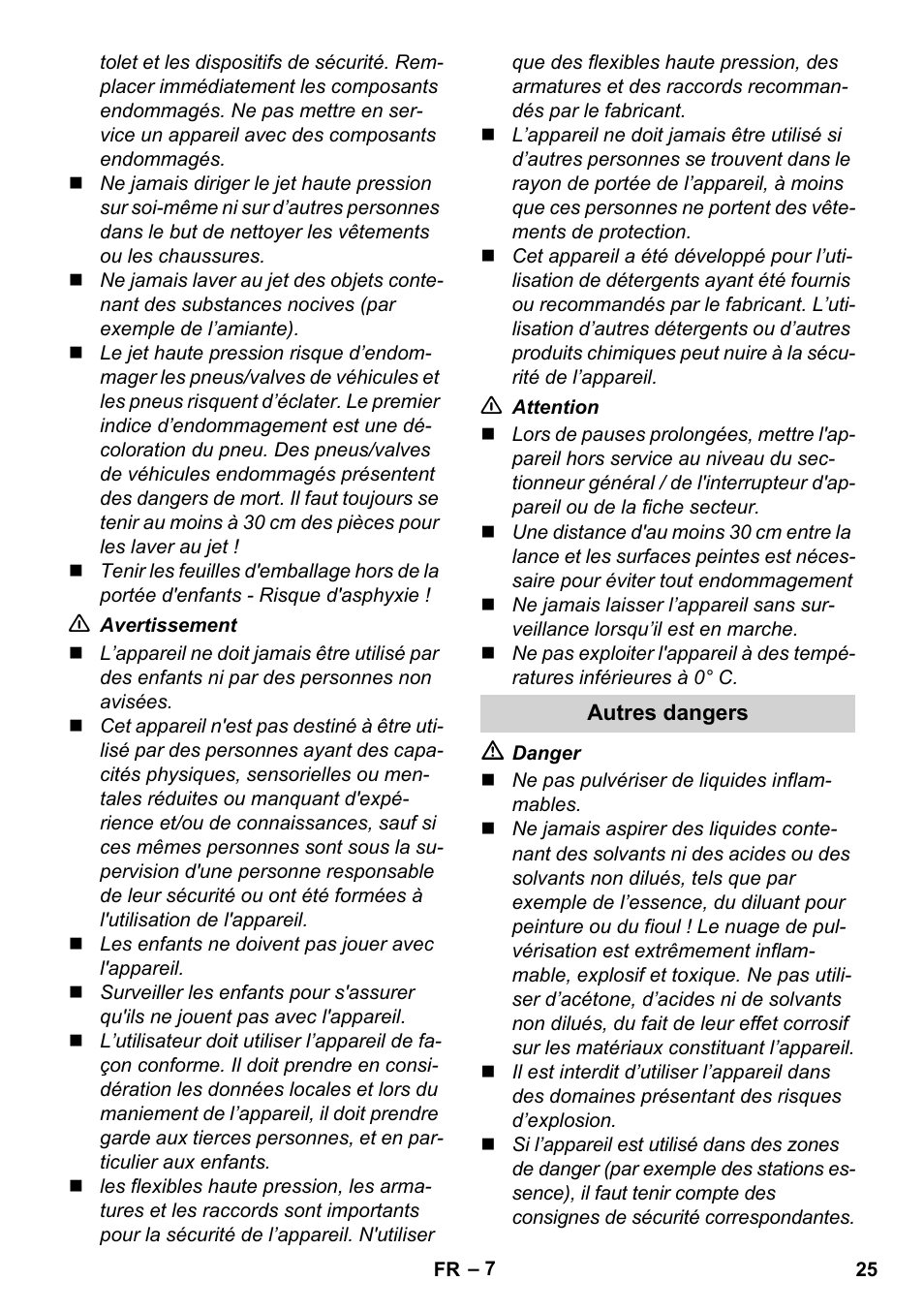 Autres dangers | Karcher K 5 Compact User Manual | Page 25 / 278