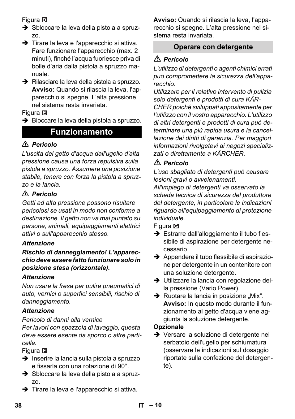 Funzionamento, Operare con detergente | Karcher K 5 Compact User Manual | Page 38 / 278