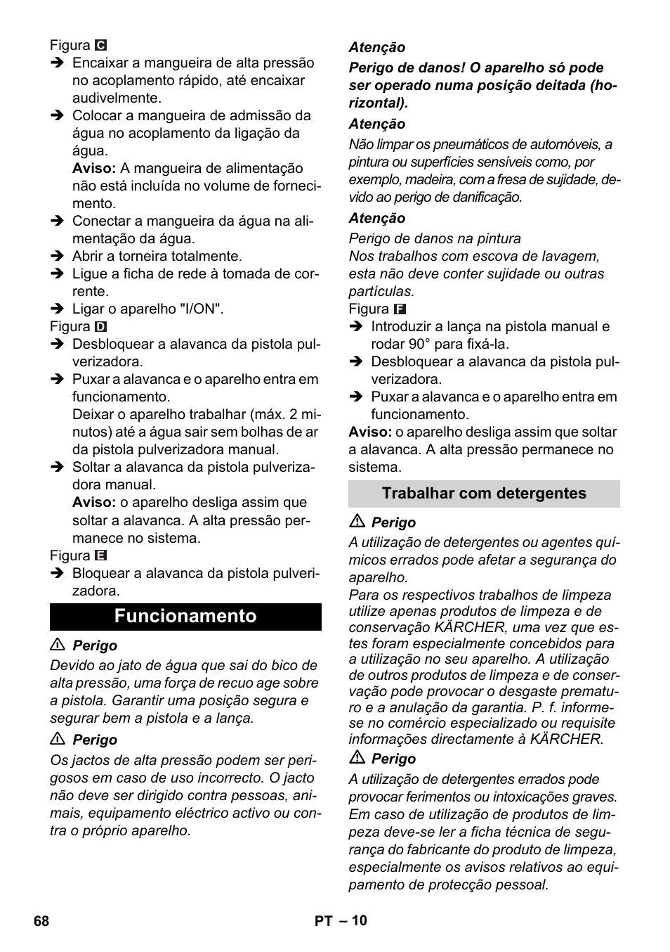 Funcionamento, Trabalhar com detergentes | Karcher K 5 Compact User Manual | Page 68 / 278