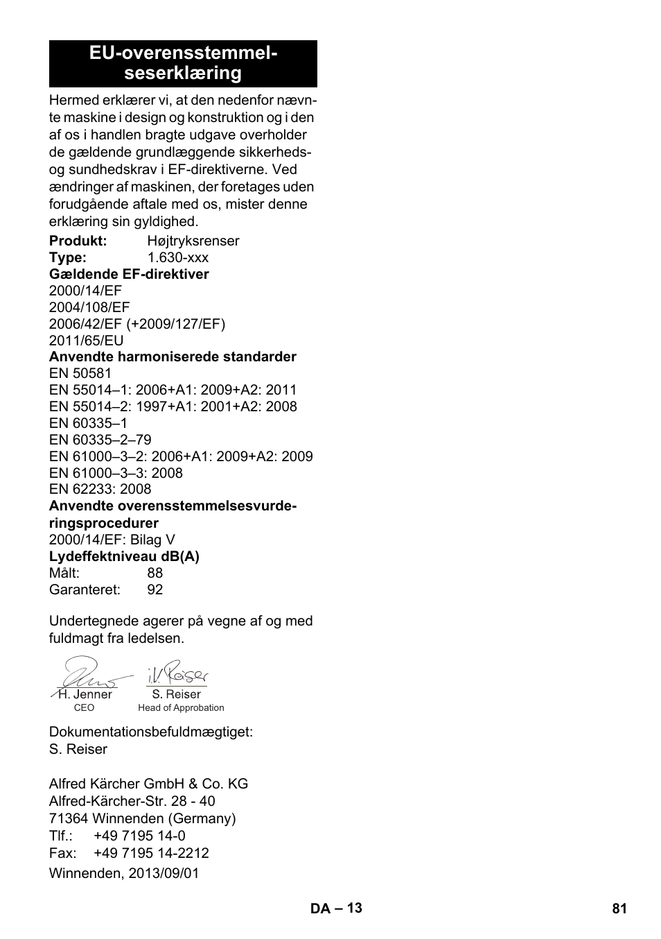 Eu-overensstemmel- seserklæring | Karcher K 5 Compact User Manual | Page 81 / 278