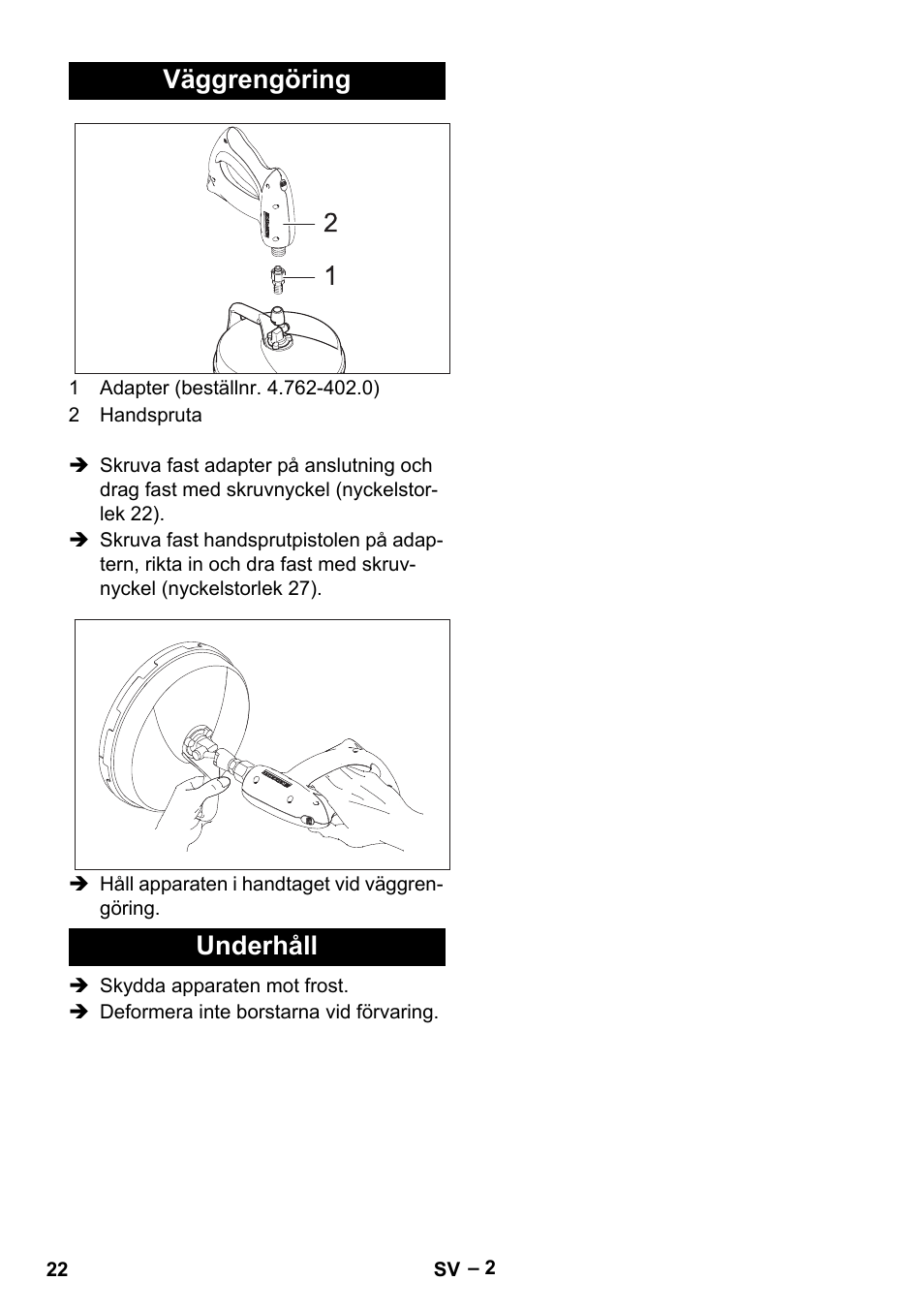 Väggrengöring, Underhåll, Väggrengöring underhåll | Karcher HD 5-15 C + FR User Manual | Page 22 / 60