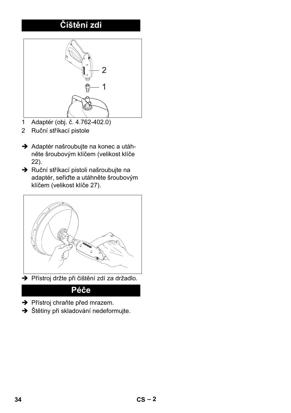 Čištění zdi, Péče, Čištění zdi péče | Karcher HD 5-15 C + FR User Manual | Page 34 / 60