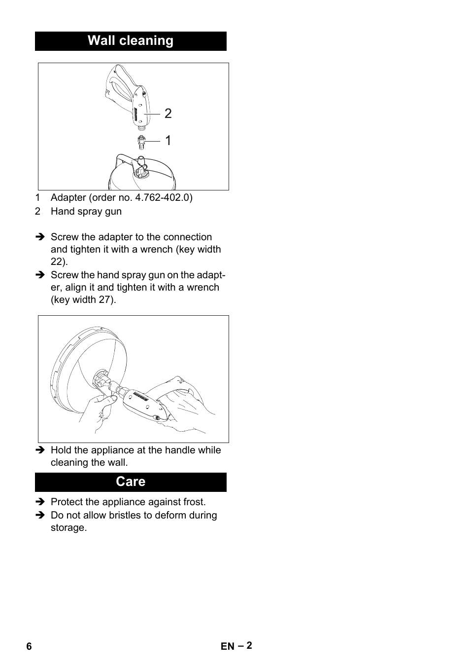Wall cleaning, Care, Wall cleaning care | Karcher HD 5-15 C + FR User Manual | Page 6 / 60