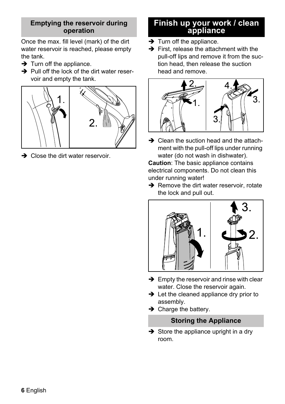 Finish up your work / clean appliance | Karcher WV 55 User Manual | Page 6 / 24