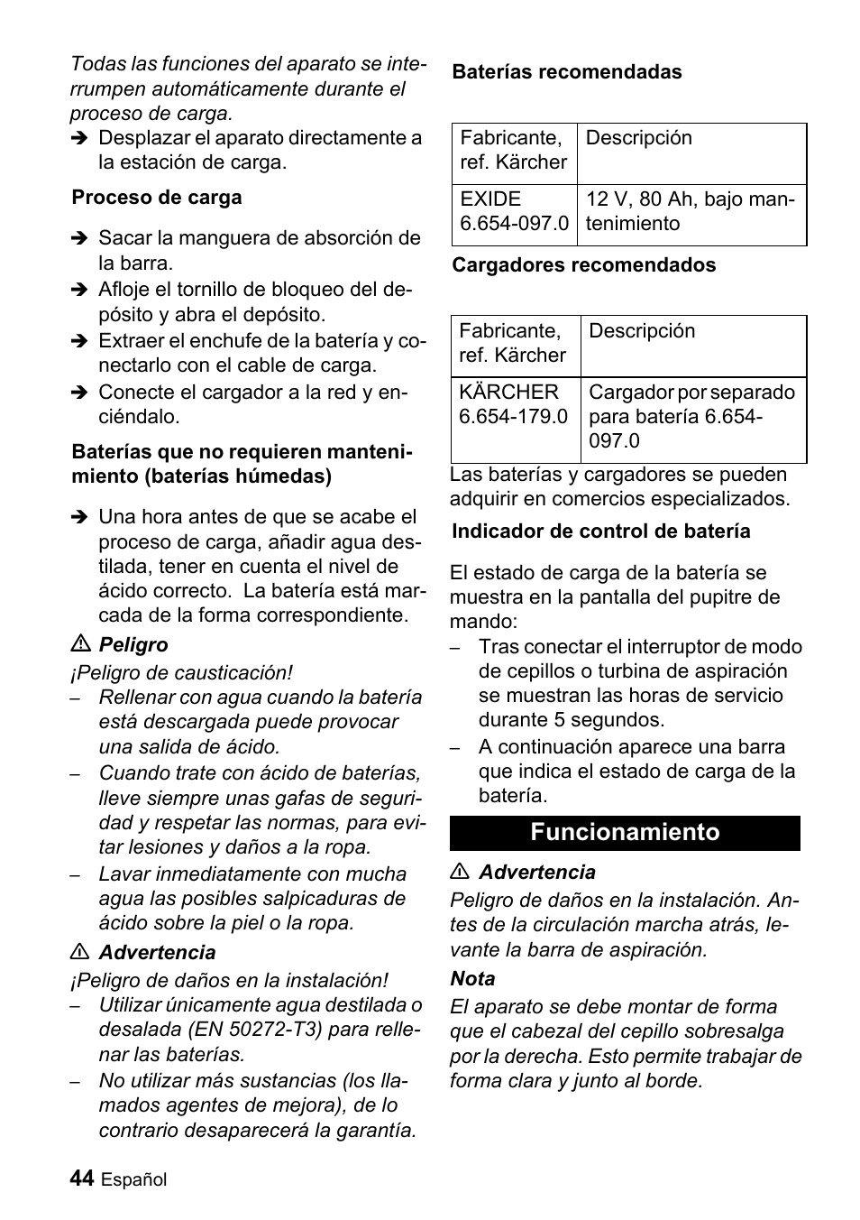 Funcionamiento | Karcher BD 530 Bp User Manual | Page 44 / 56