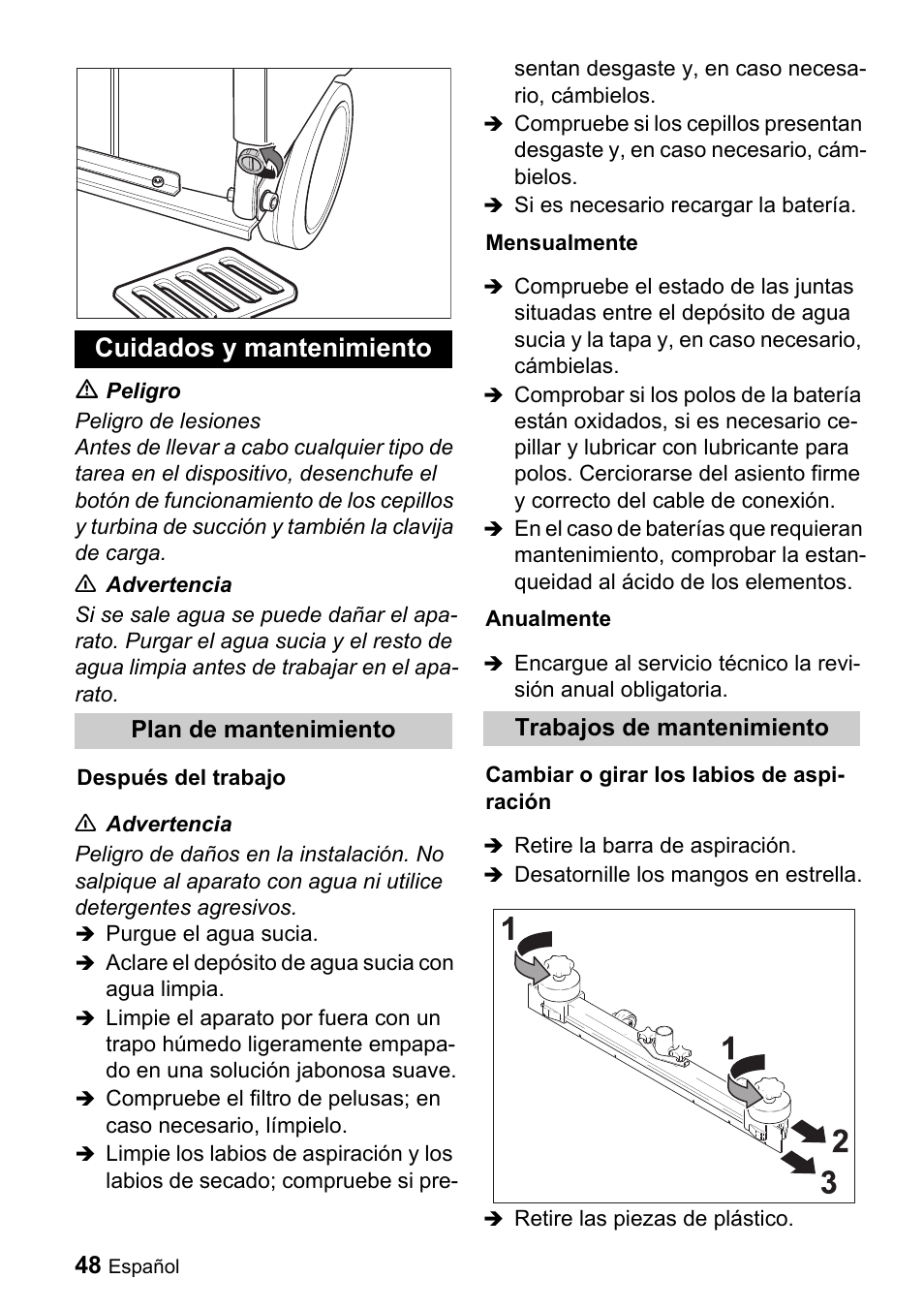 Cuidados y mantenimiento | Karcher BD 530 Bp User Manual | Page 48 / 56