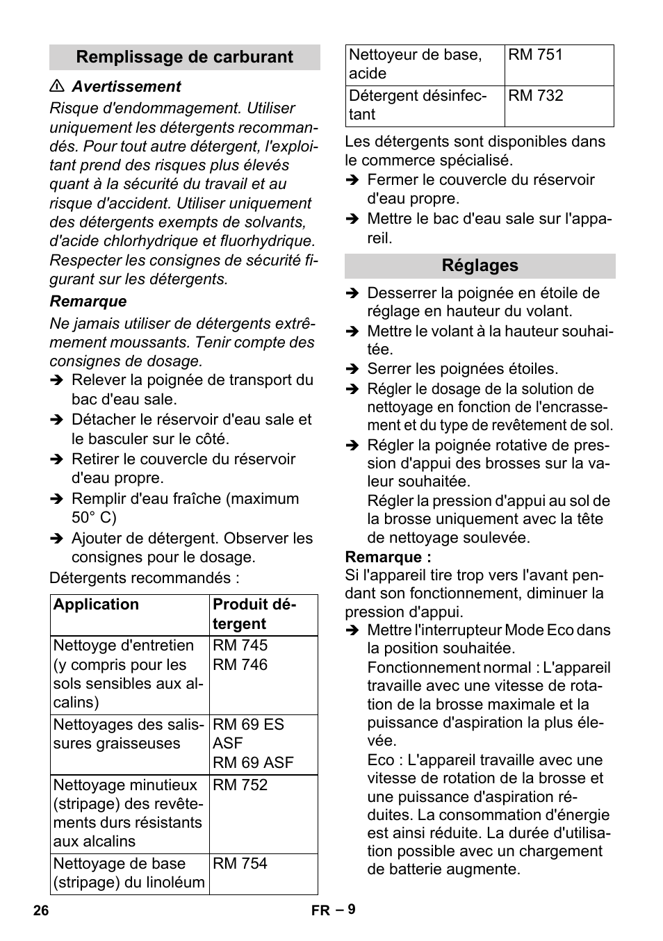 Remplissage de carburant, Réglages | Karcher BR 35-12 Bp User Manual | Page 26 / 56