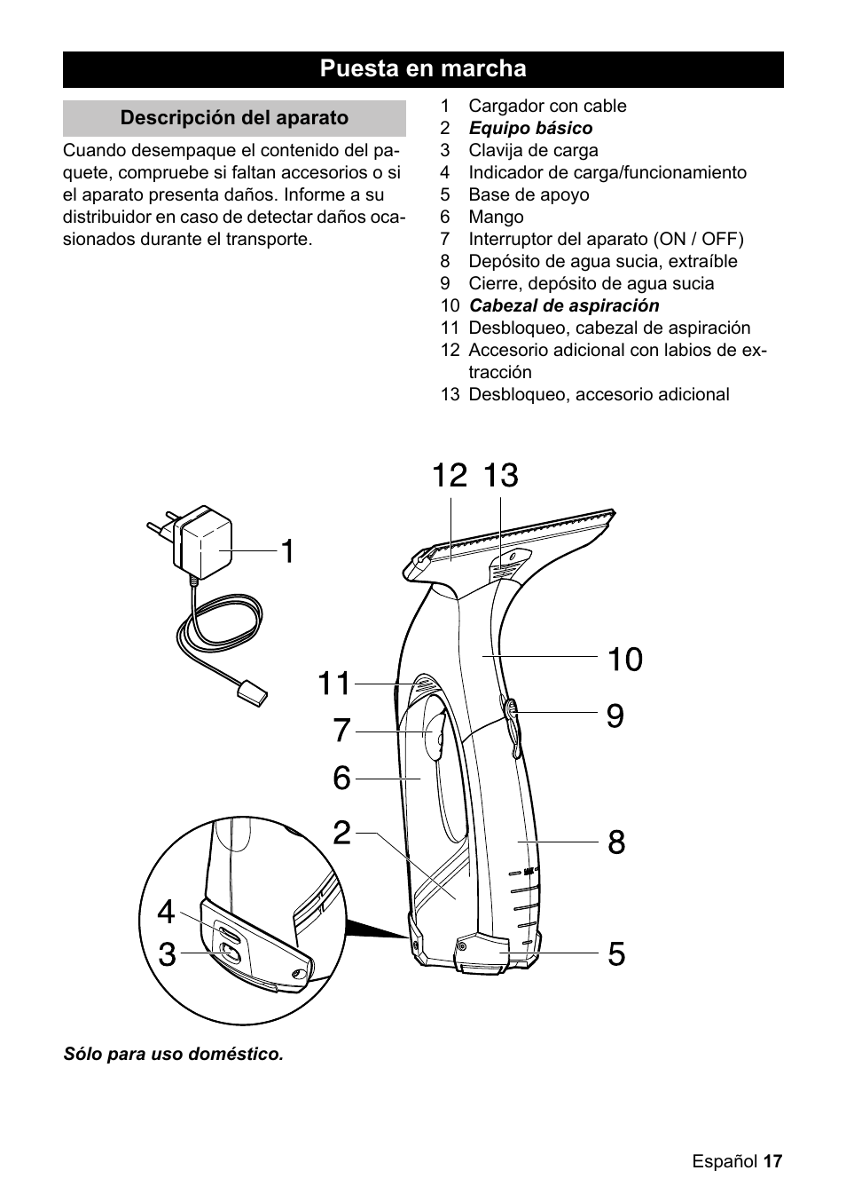 Puesta en marcha | Karcher WV 50 User Manual | Page 17 / 24