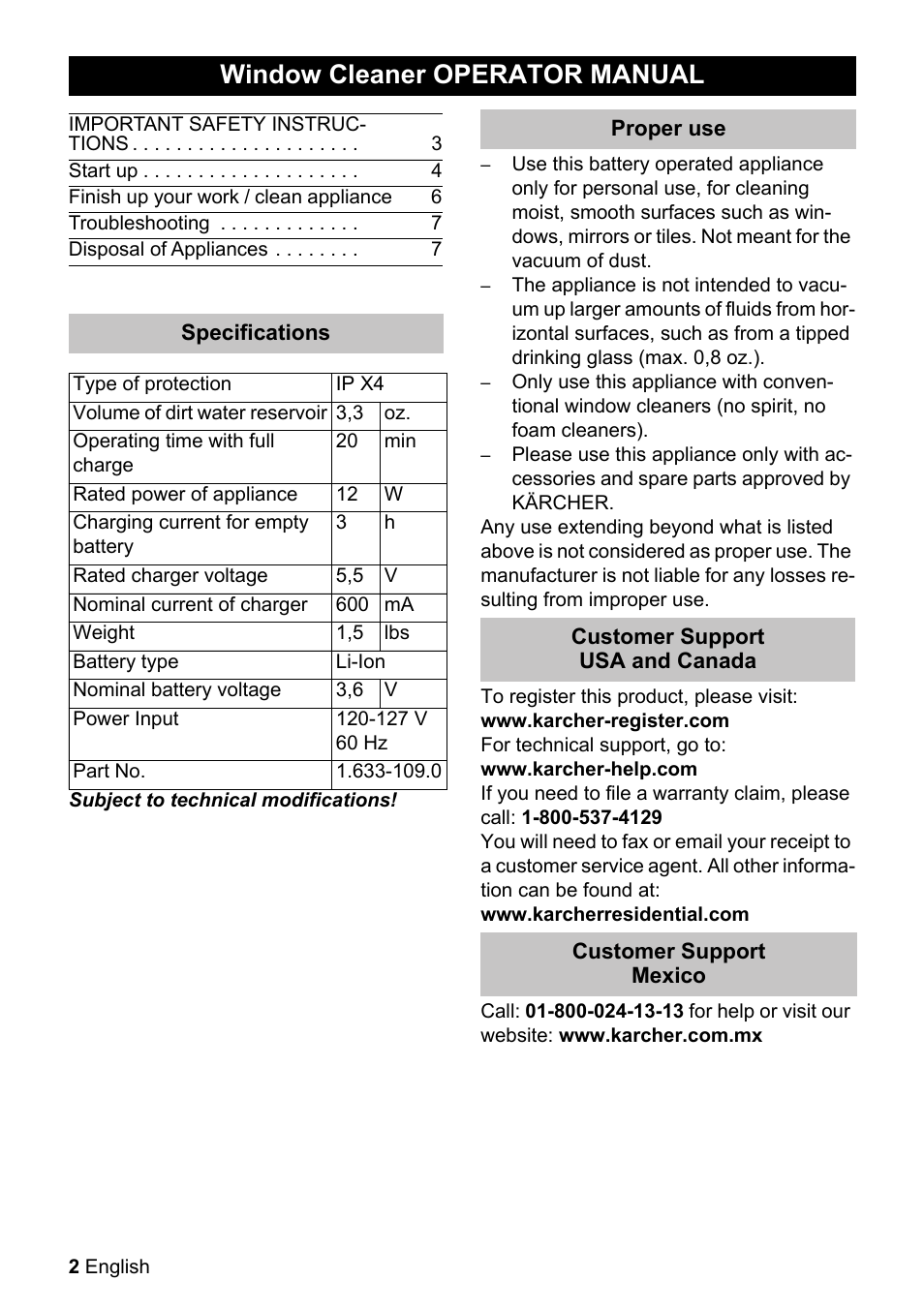 Window cleaner operator manual | Karcher WV 50 User Manual | Page 2 / 24