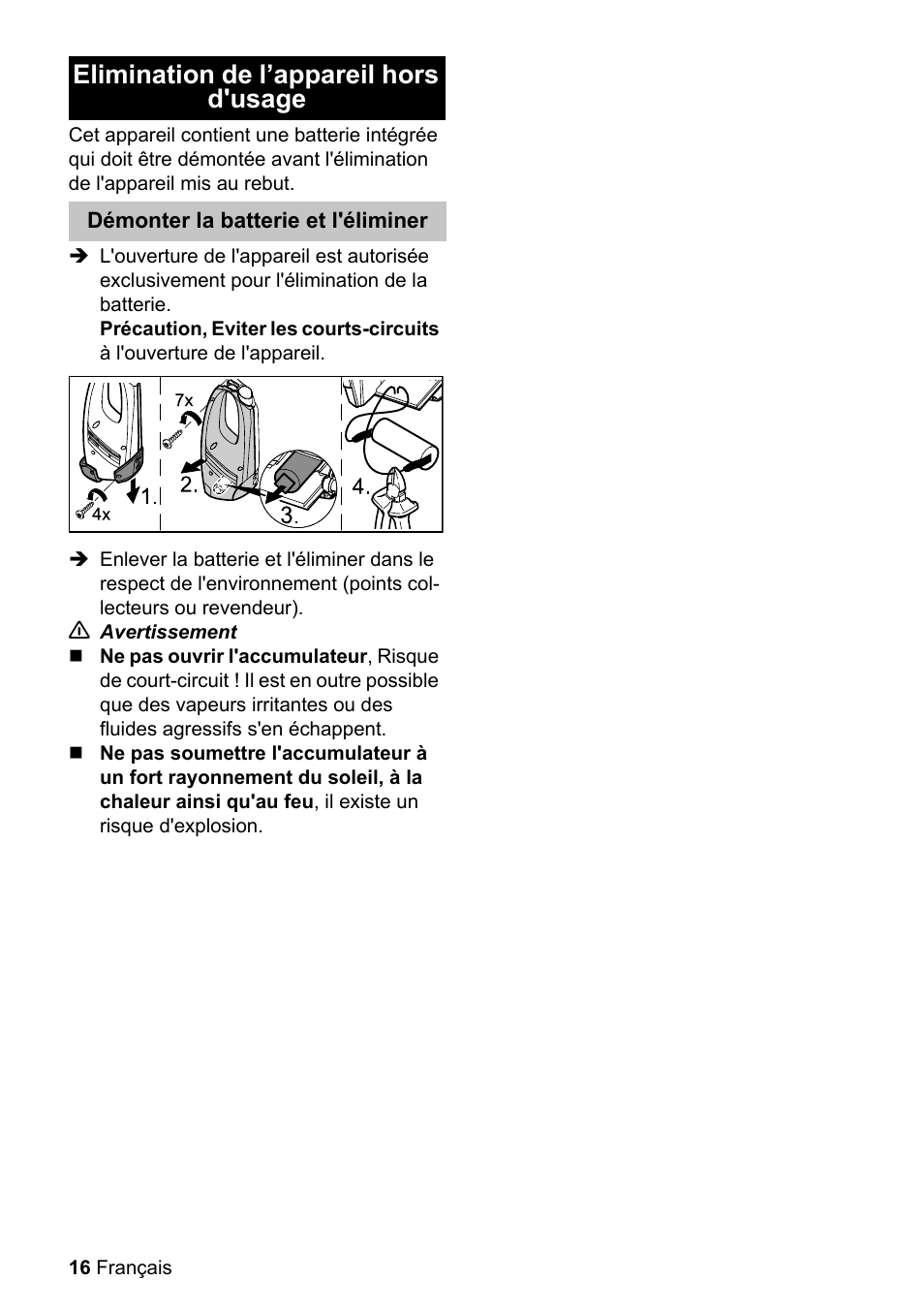 Elimination de l’appareil hors d'usage | Karcher WV 50 Plus User Manual | Page 16 / 28