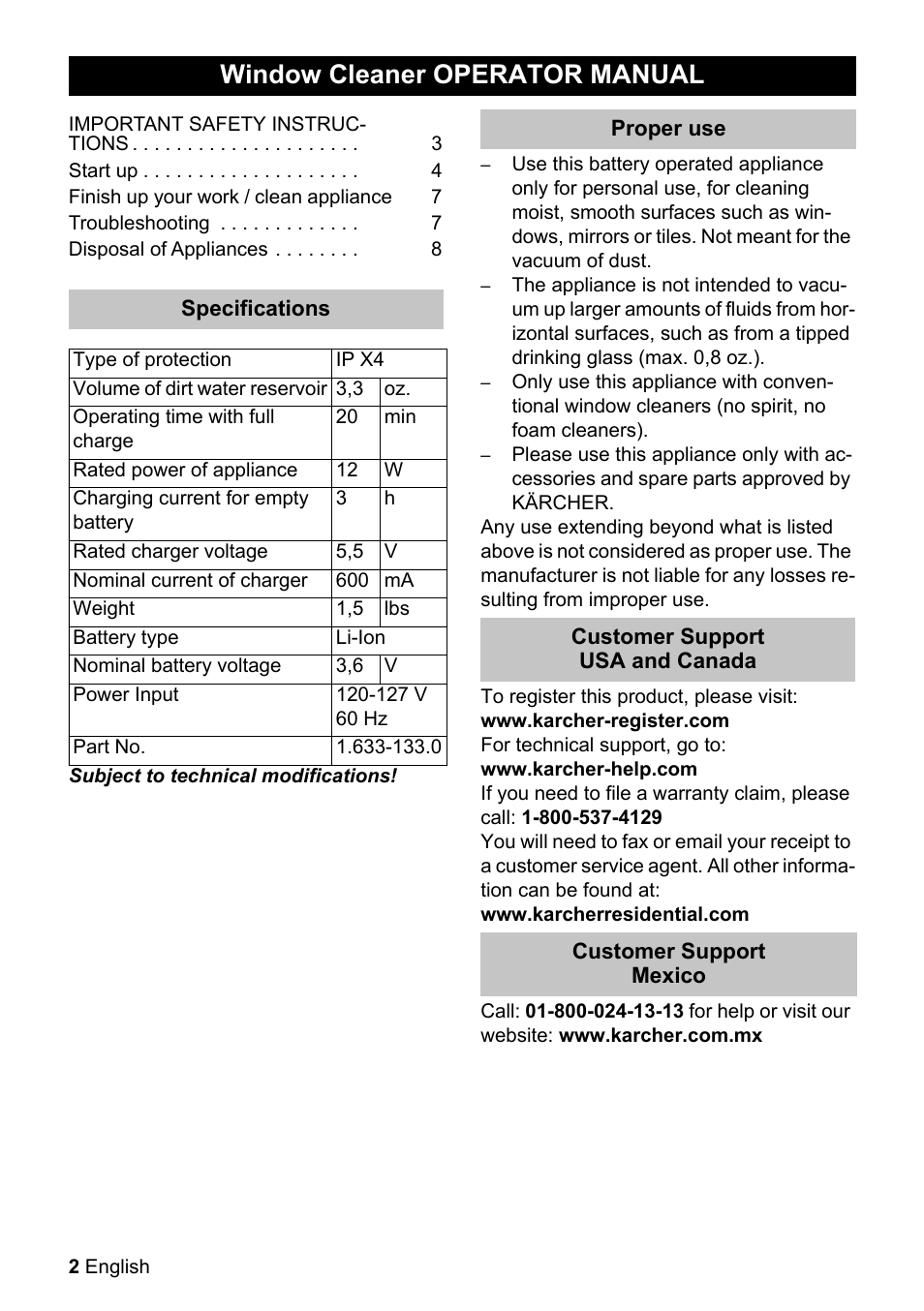 Window cleaner operator manual | Karcher WV 50 Plus User Manual | Page 2 / 28