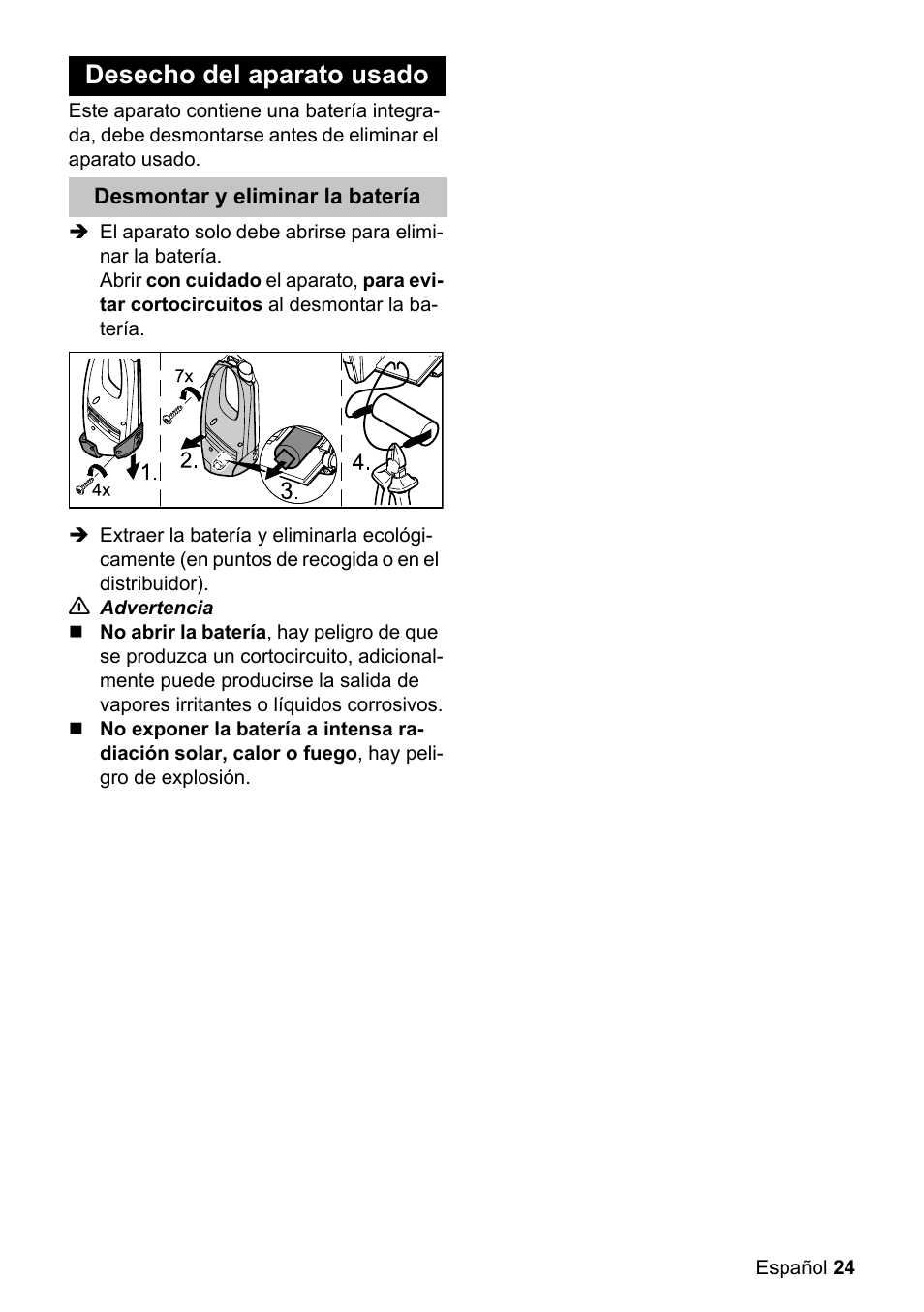 Desecho del aparato usado | Karcher WV 50 Plus User Manual | Page 24 / 28