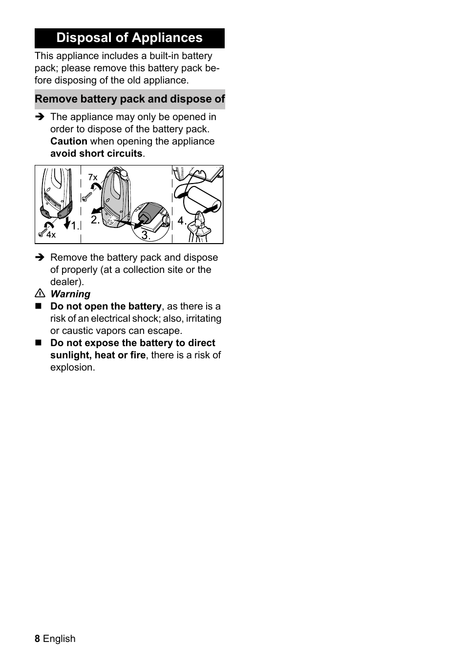 Disposal of appliances | Karcher WV 50 Plus User Manual | Page 8 / 28