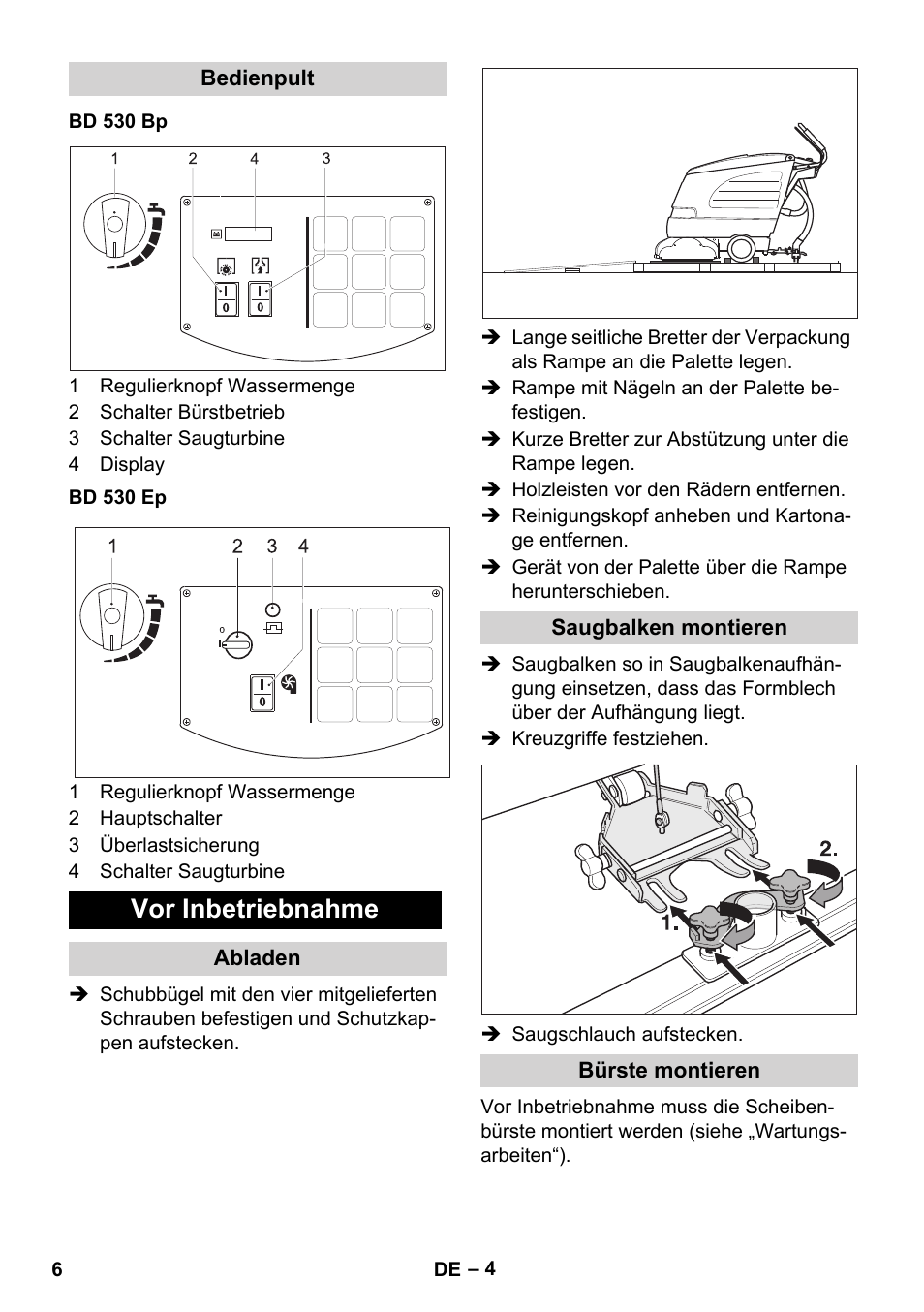 Vor inbetriebnahme | Karcher BD 530 Bp User Manual | Page 6 / 124
