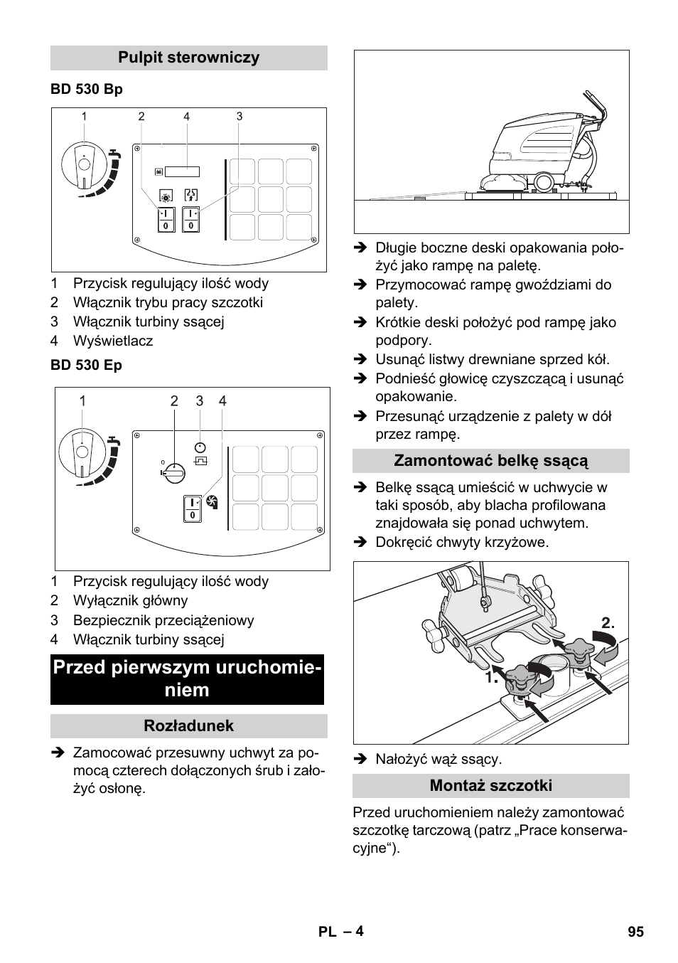 Przed pierwszym uruchomie- niem | Karcher BD 530 Bp User Manual | Page 95 / 124