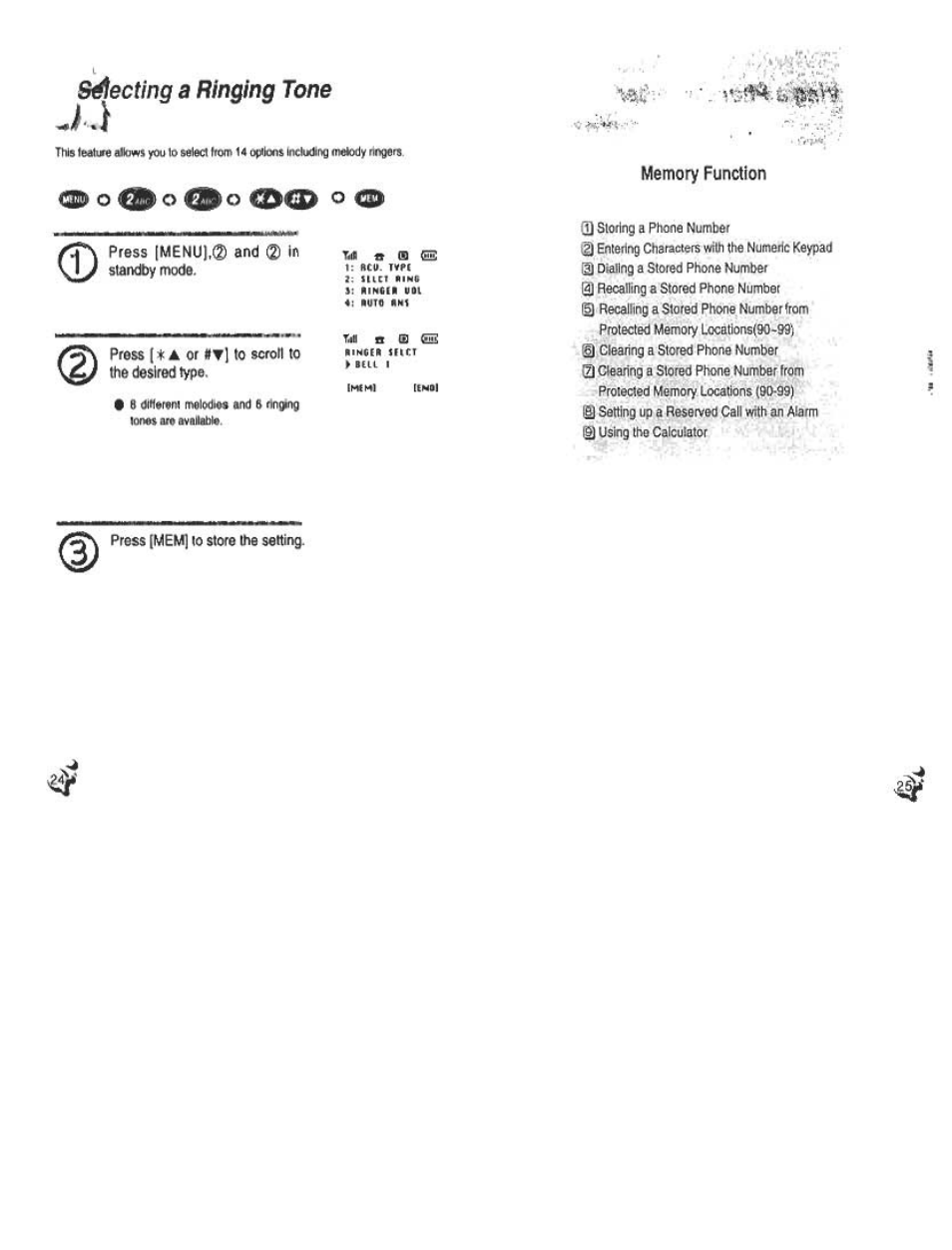 Sheeting a ringing tone, 3^ o o o, Press [menuj.® and ® in standby mods | Pra^ it à or to scroti to №a desired type, Sheeting a ringing tone jj | Audiovox CDM120 User Manual | Page 13 / 41