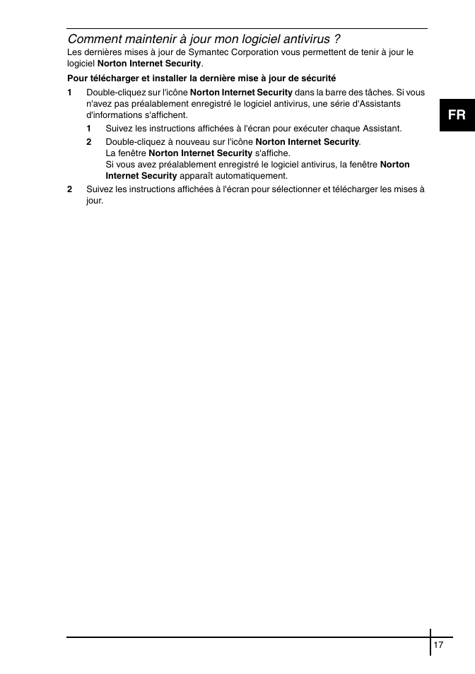 Comment maintenir à jour mon logiciel antivirus | Sony VGN-FE31ZR User Manual | Page 19 / 40