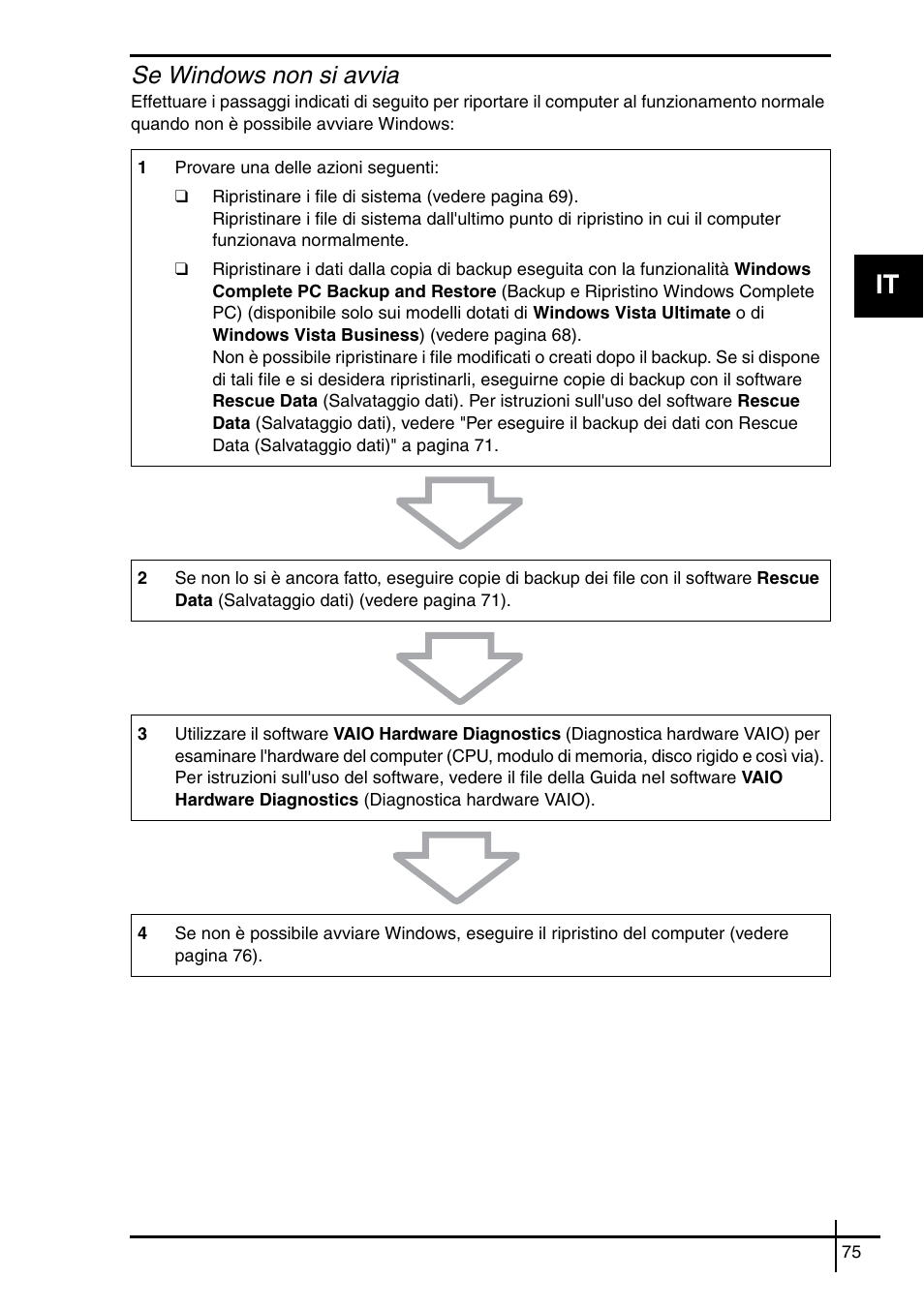 Se windows non si avvia | Sony VGN-SZ5VWN User Manual | Page 77 / 88