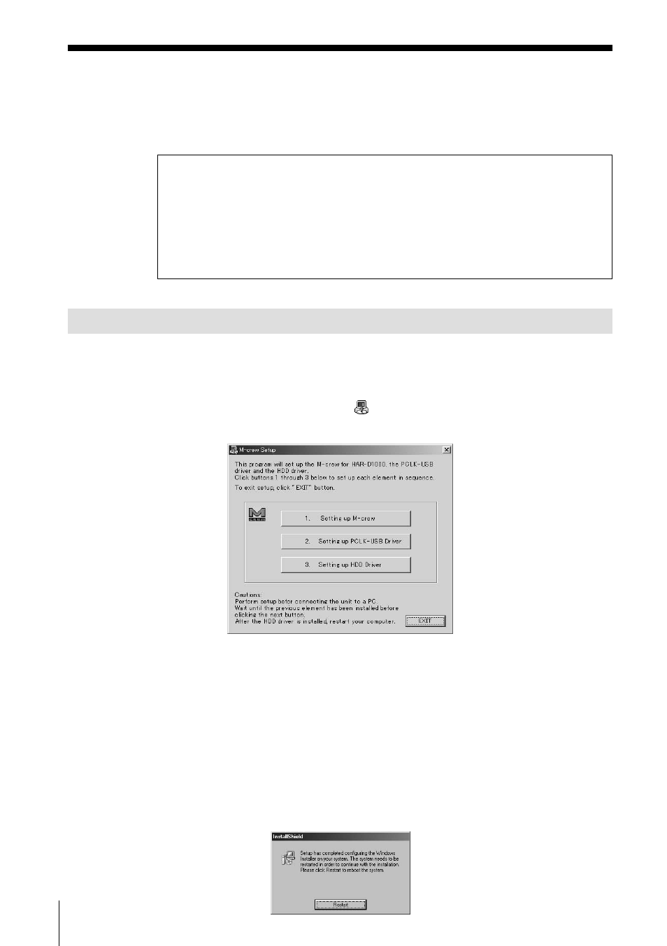 Preparativi, Installazione del software, Installazione di m-crew for har-d1000 | Sony HAR-D1000 User Manual | Page 22 / 52