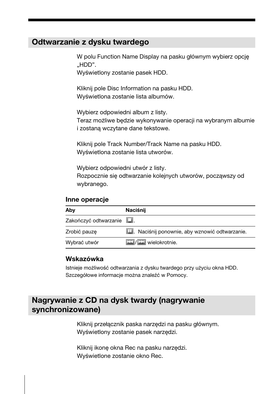 Odtwarzanie z dysku twardego | Sony HAR-D1000 User Manual | Page 46 / 52