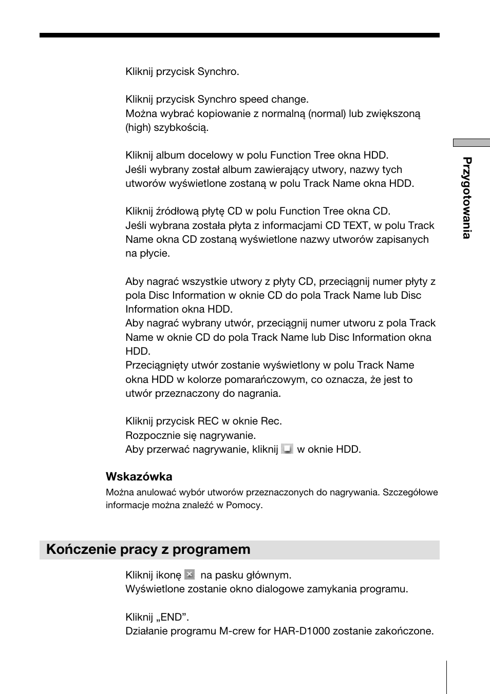 Ko.czenie pracy z programem | Sony HAR-D1000 User Manual | Page 47 / 52