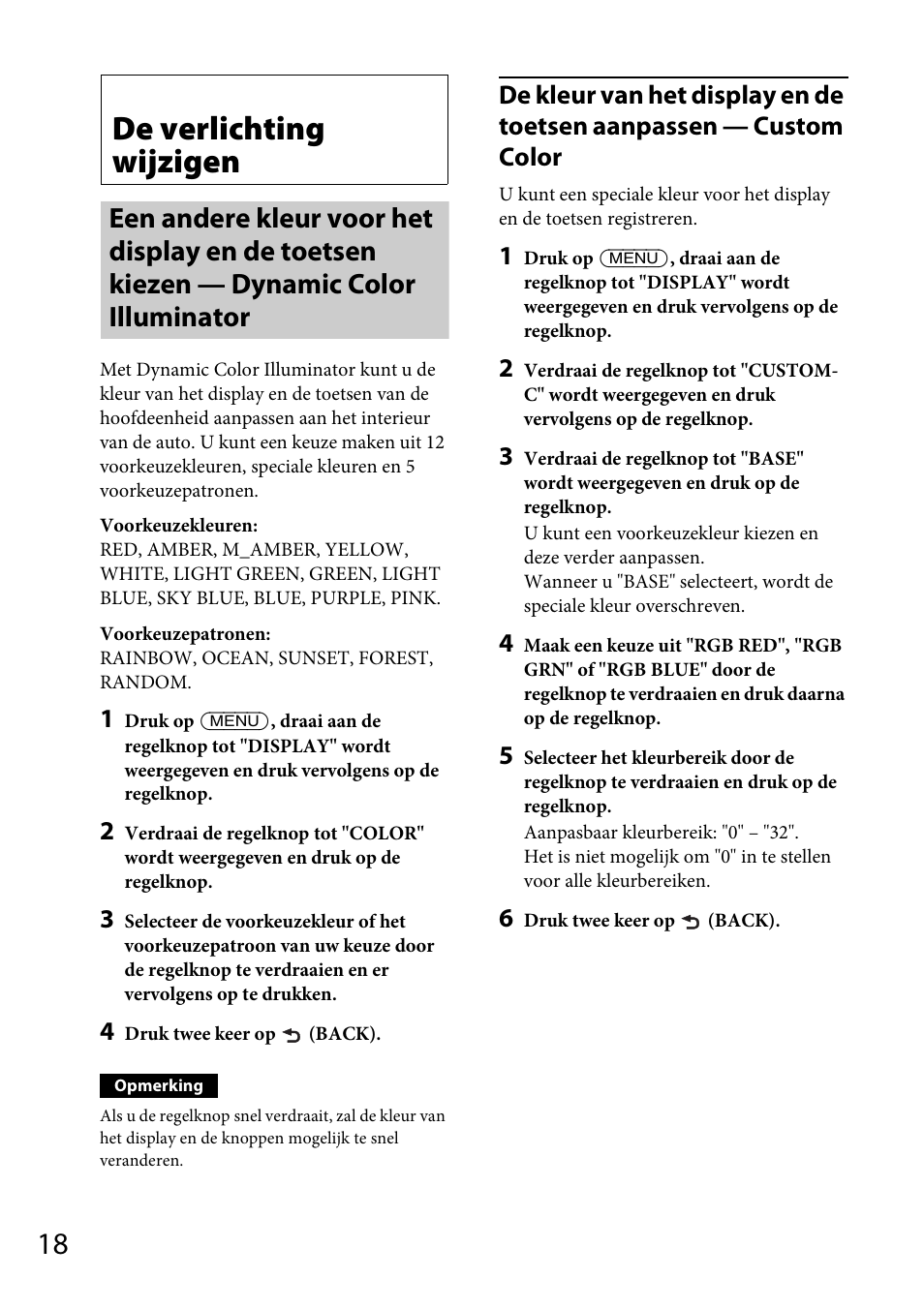 De verlichting wijzigen | Sony CDX-GS500R User Manual | Page 144 / 160