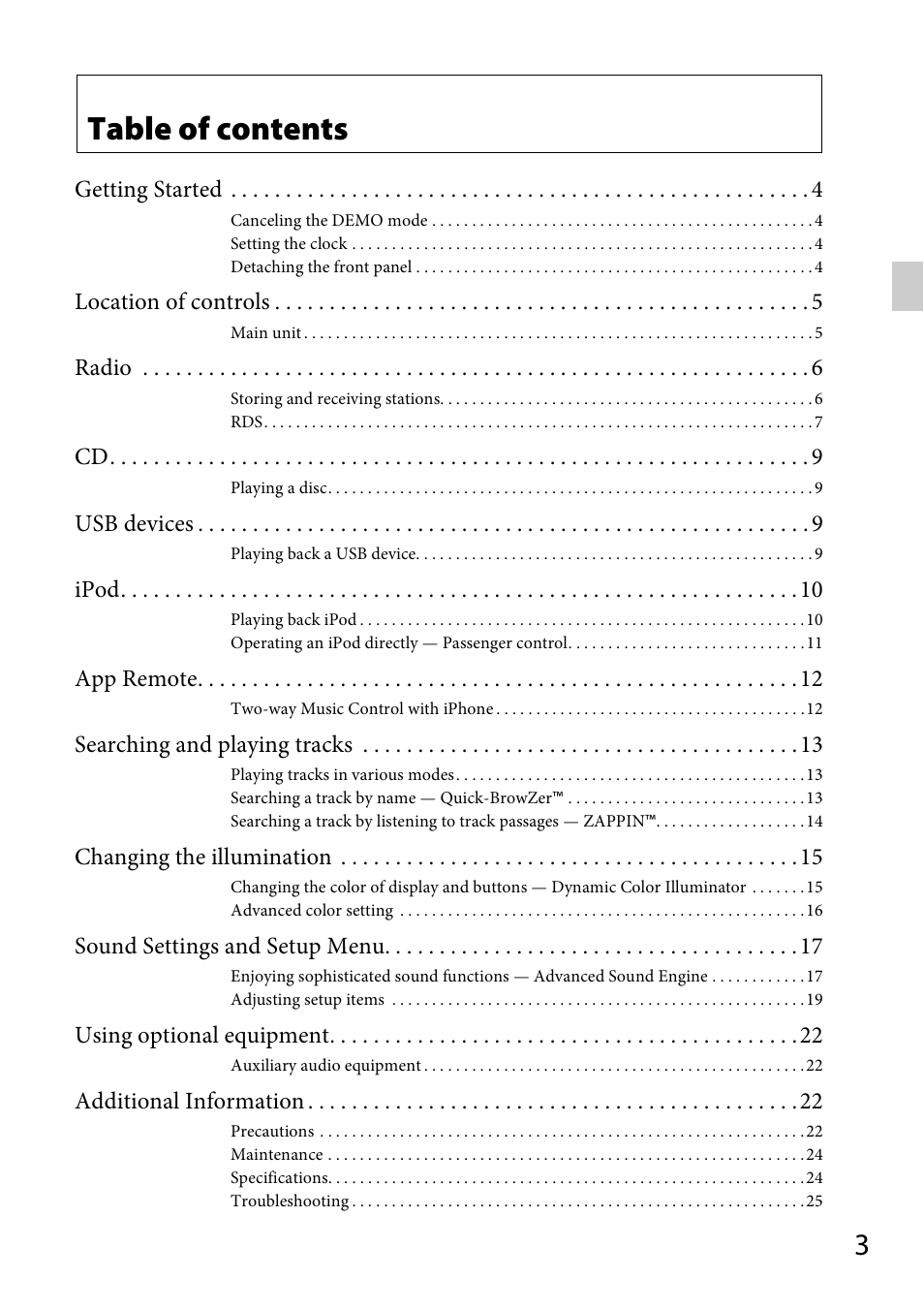 Sony CDX-GS500R User Manual | Page 3 / 160