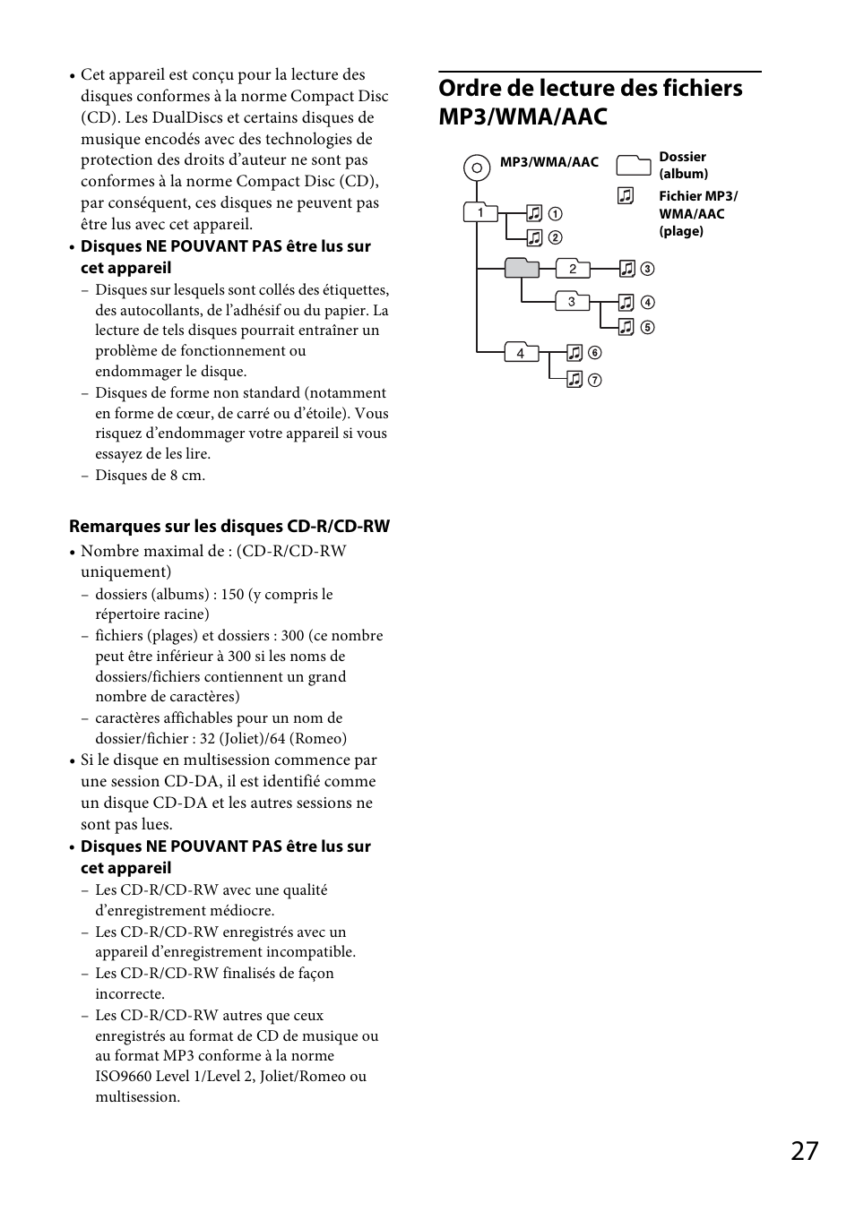 Ordre de lecture des fichiers mp3/wma/aac | Sony CDX-GS500R User Manual | Page 89 / 160
